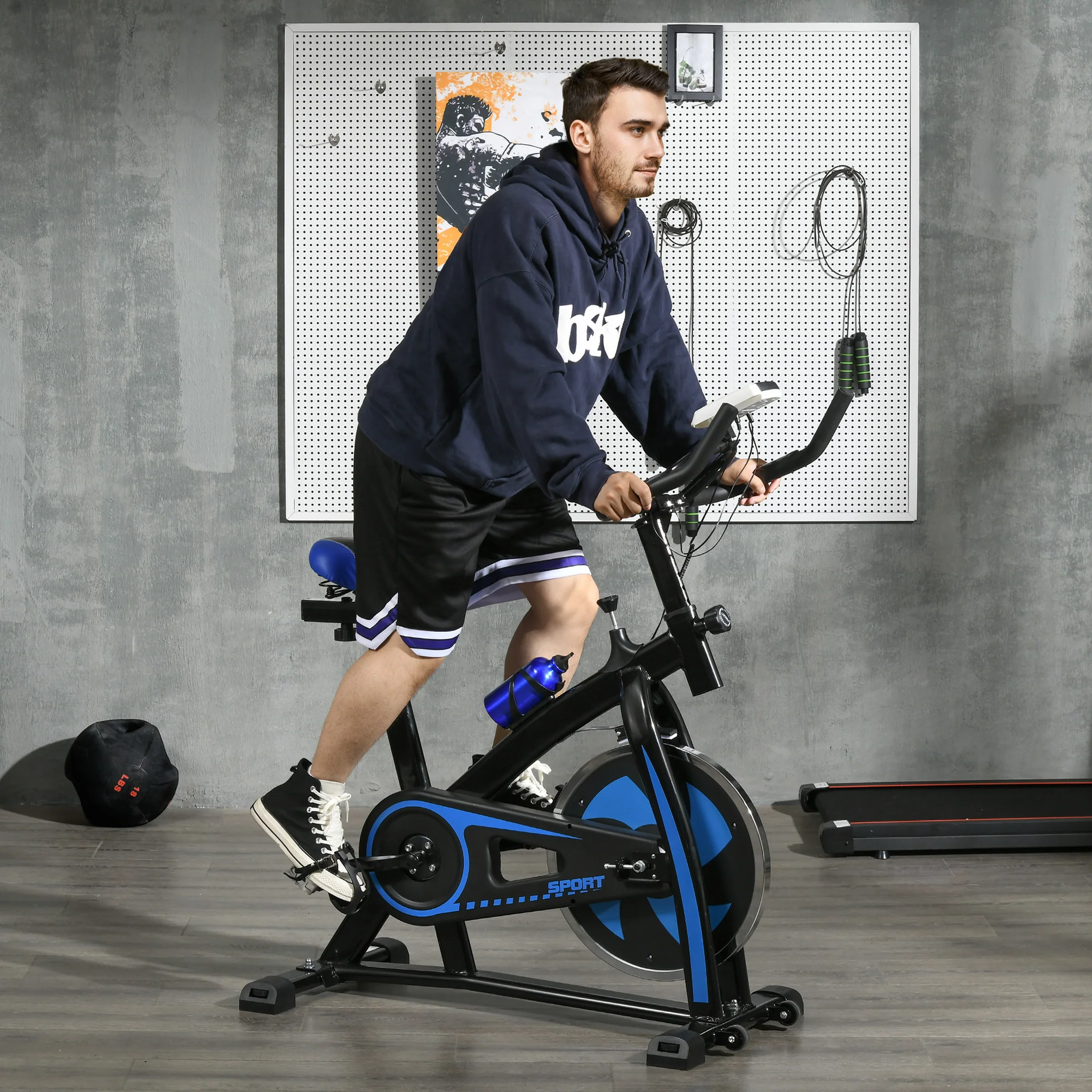 SPORTNOW Indoor Exercise Bike Stationary Bike for Home Gym Workout, Blue - Image 2