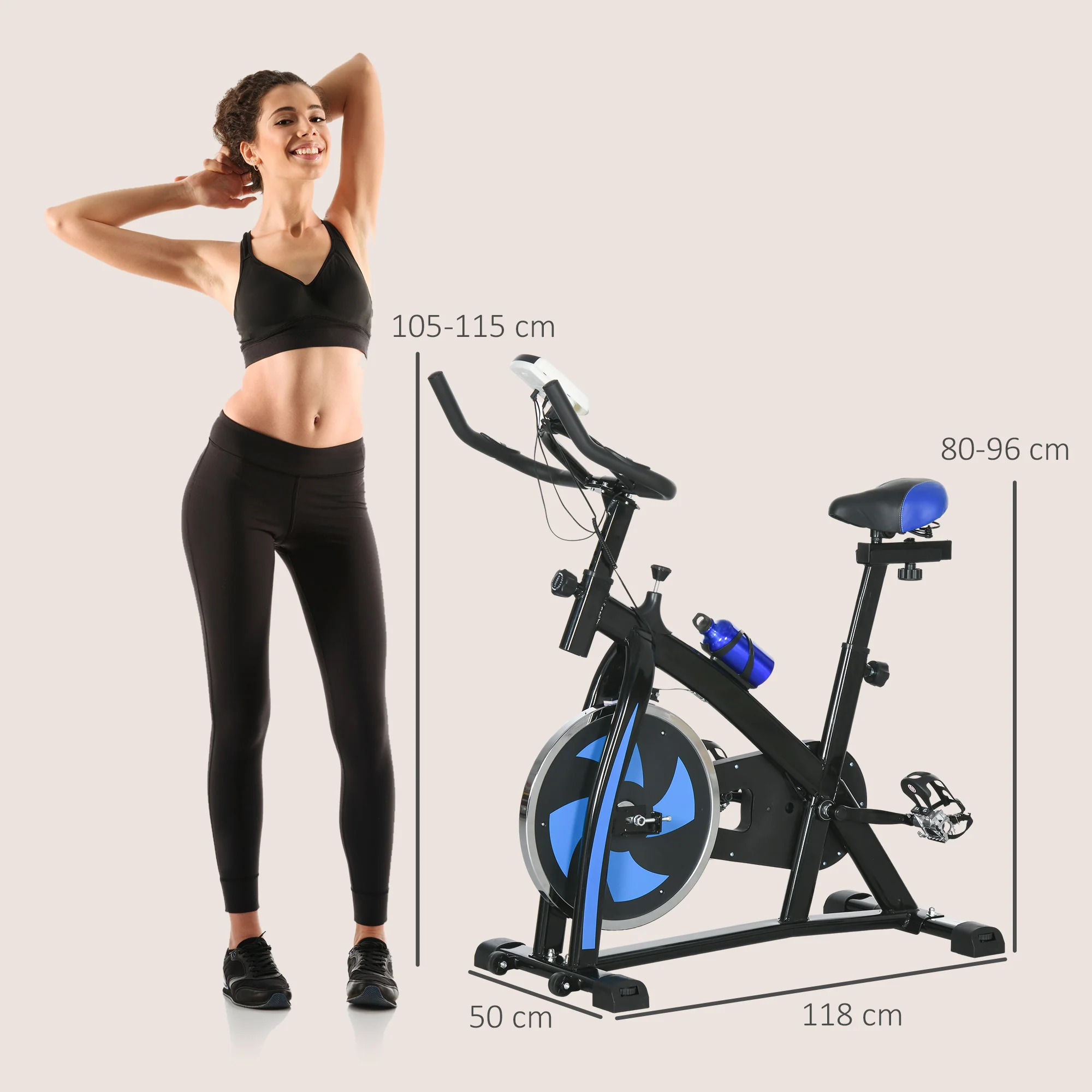 SPORTNOW Indoor Exercise Bike Stationary Bike for Home Gym Workout, Blue - Image 5