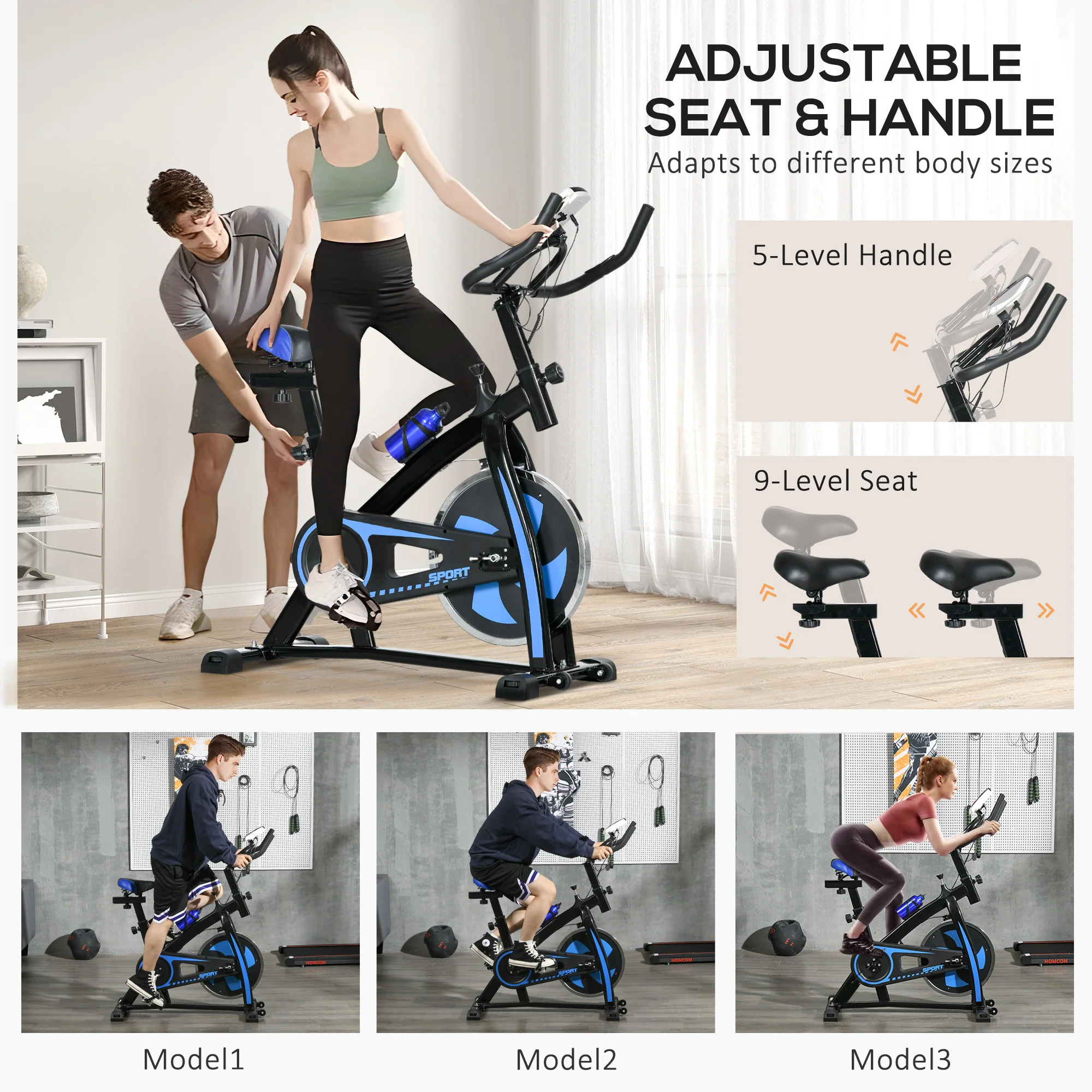 SPORTNOW Indoor Exercise Bike Stationary Bike for Home Gym Workout, Blue - Image 6