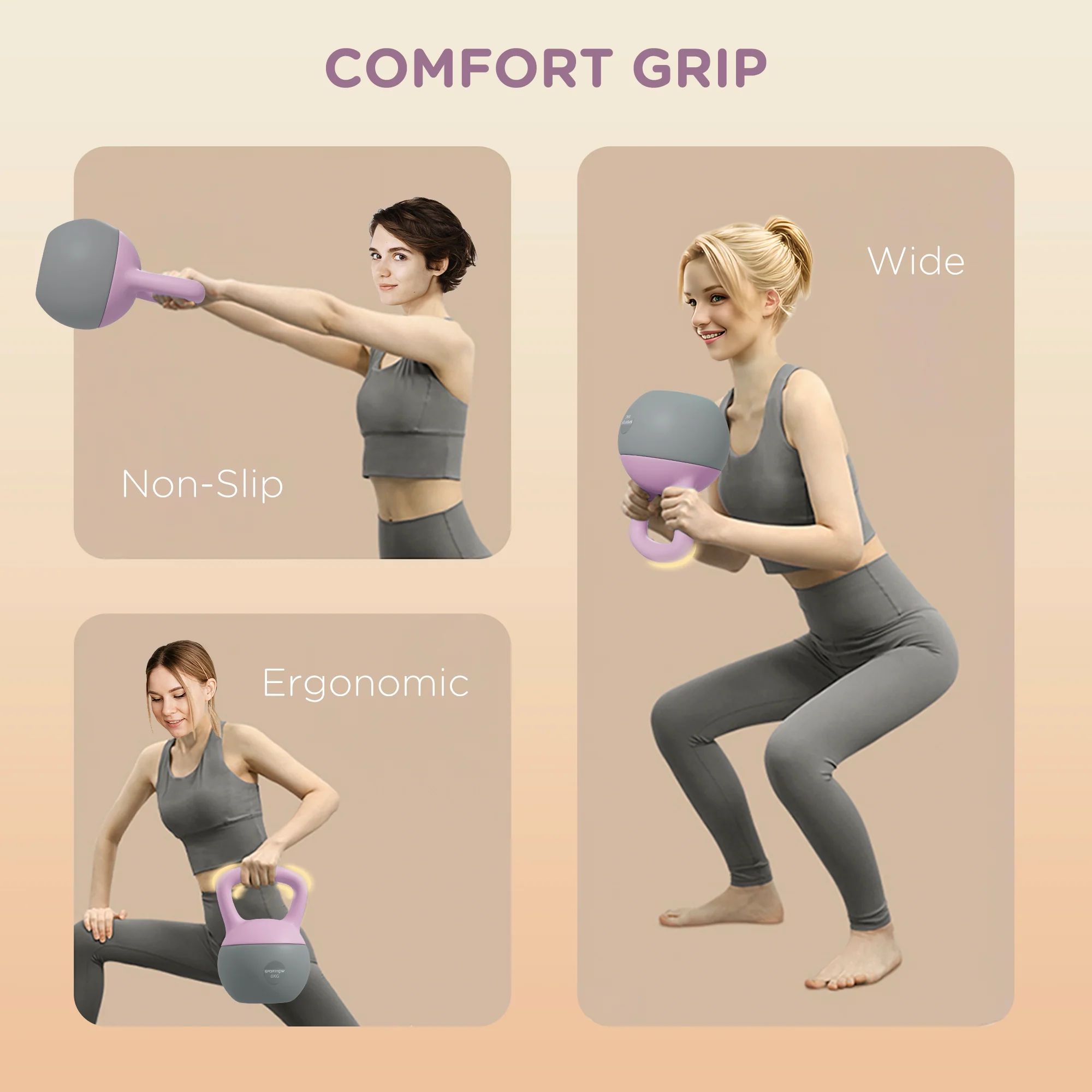 SPORTNOW Kettlebell W/ Soft Body And Non-Slip Handle, Purple And Grey - Image 13