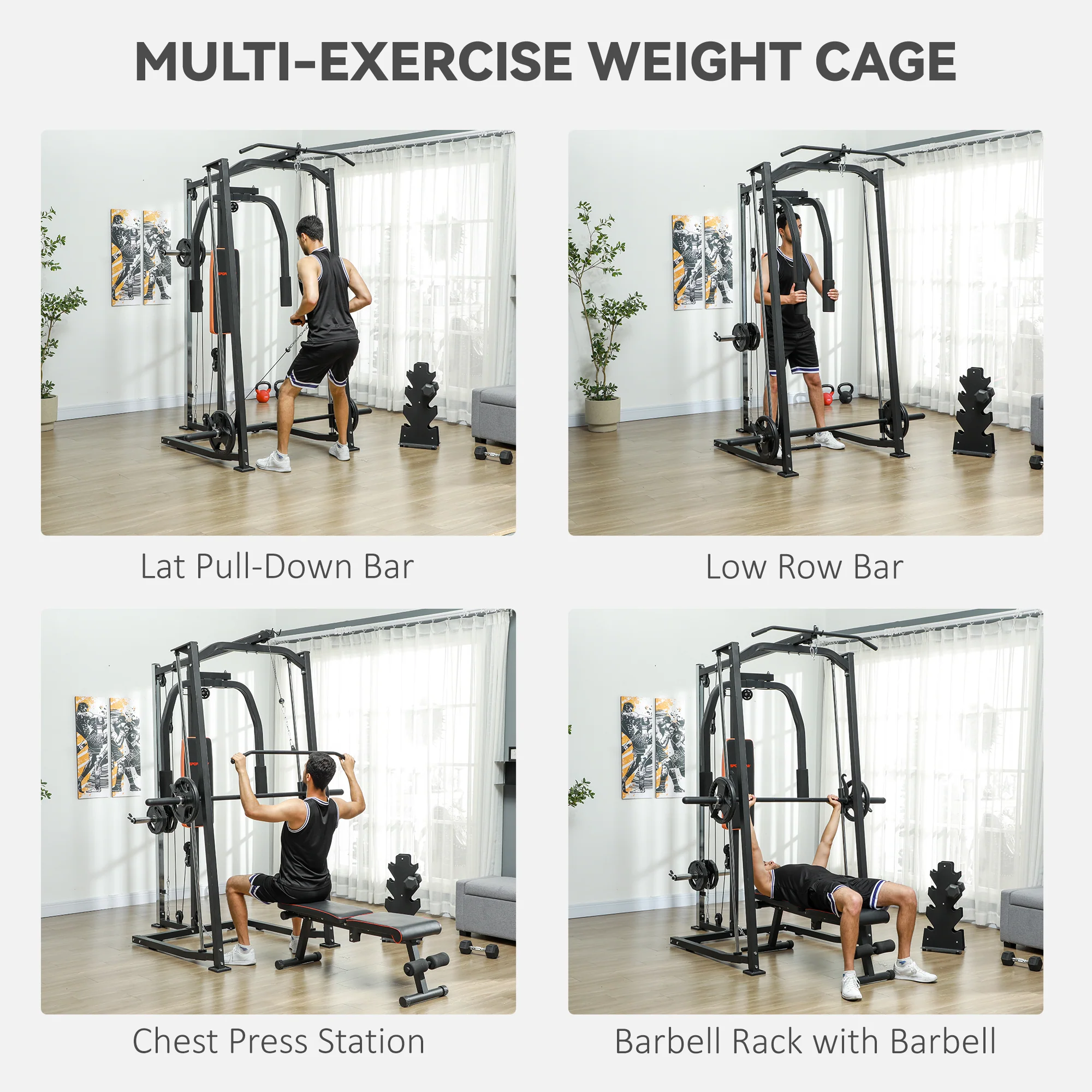 SPORTNOW Multi-Gym Smith Machine Power Cage for Home Gym Weight Lifting - Image 3