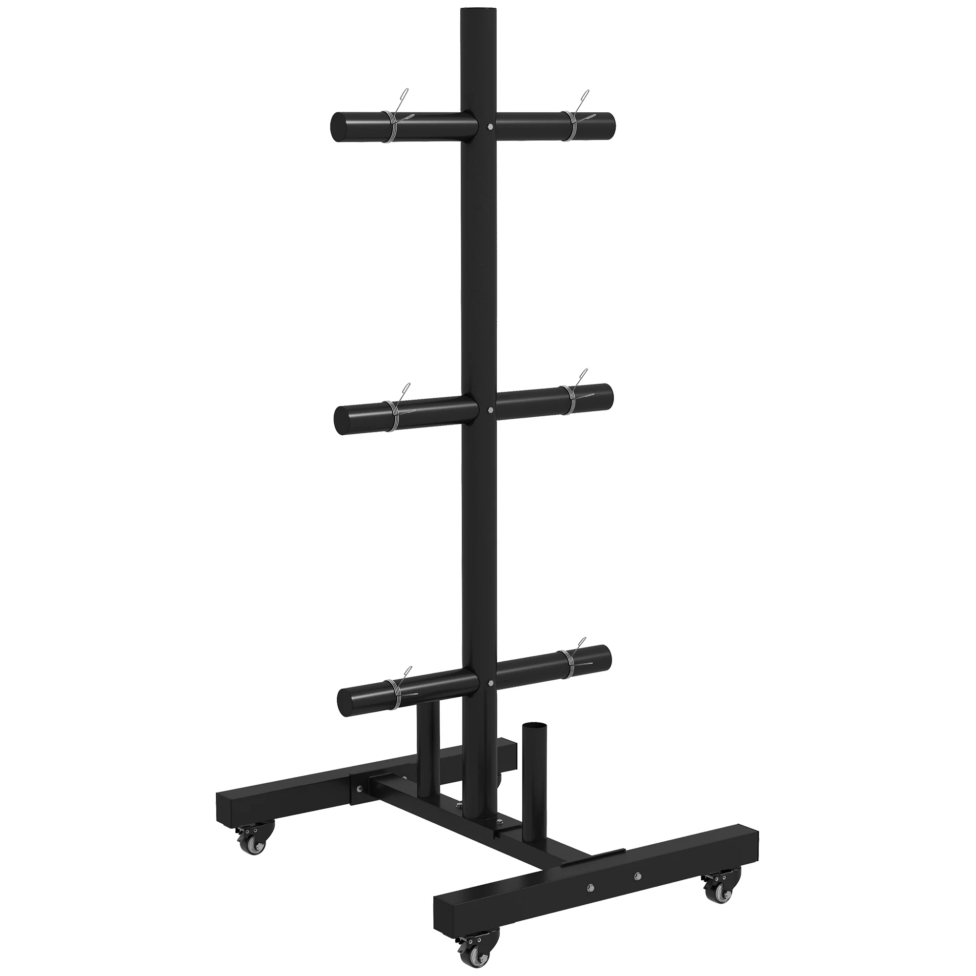 SPORTNOW Olympic Weight Plate Rack with 4 Wheels and 6 Fasten Clamps