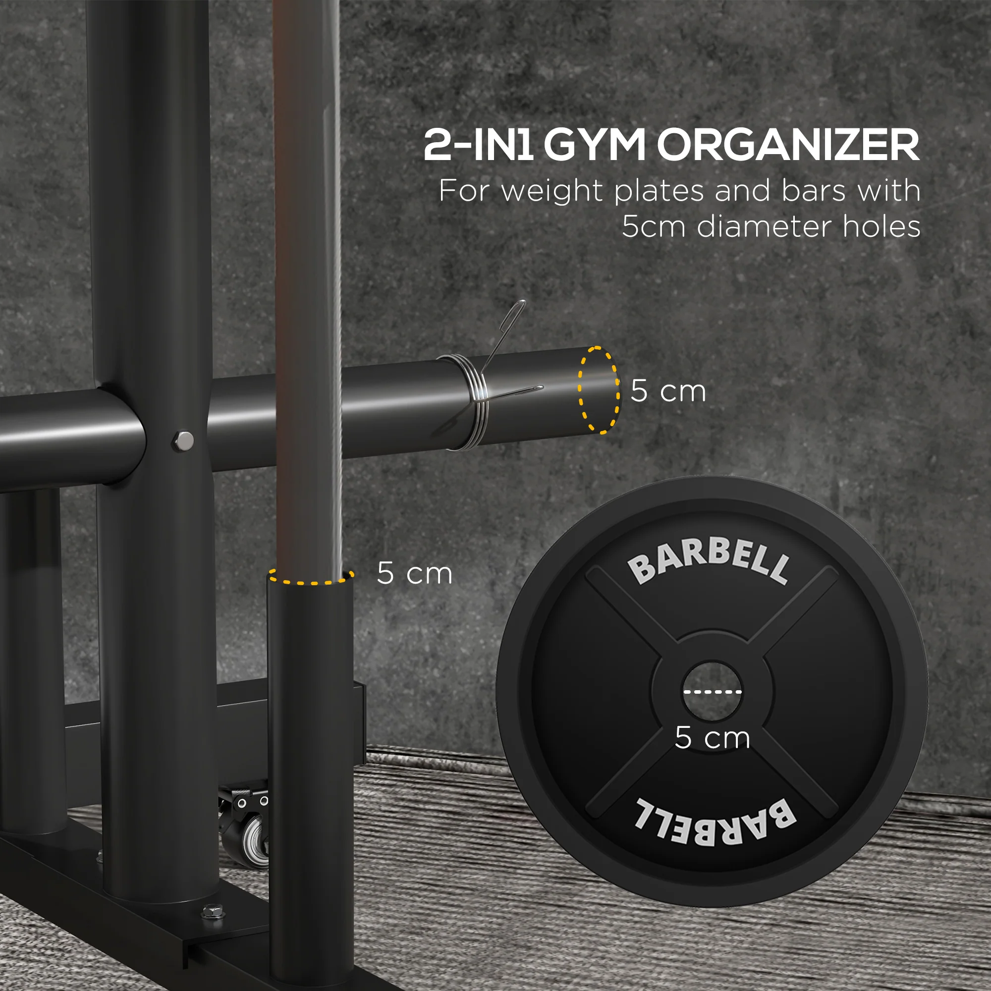 SPORTNOW Olympic Weight Plate Rack with 4 Wheels and 6 Fasten Clamps - Image 3