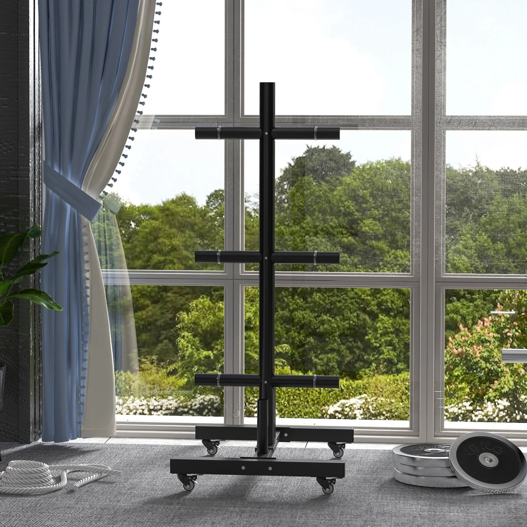 SPORTNOW Olympic Weight Plate Rack with 4 Wheels and 6 Fasten Clamps - Image 7