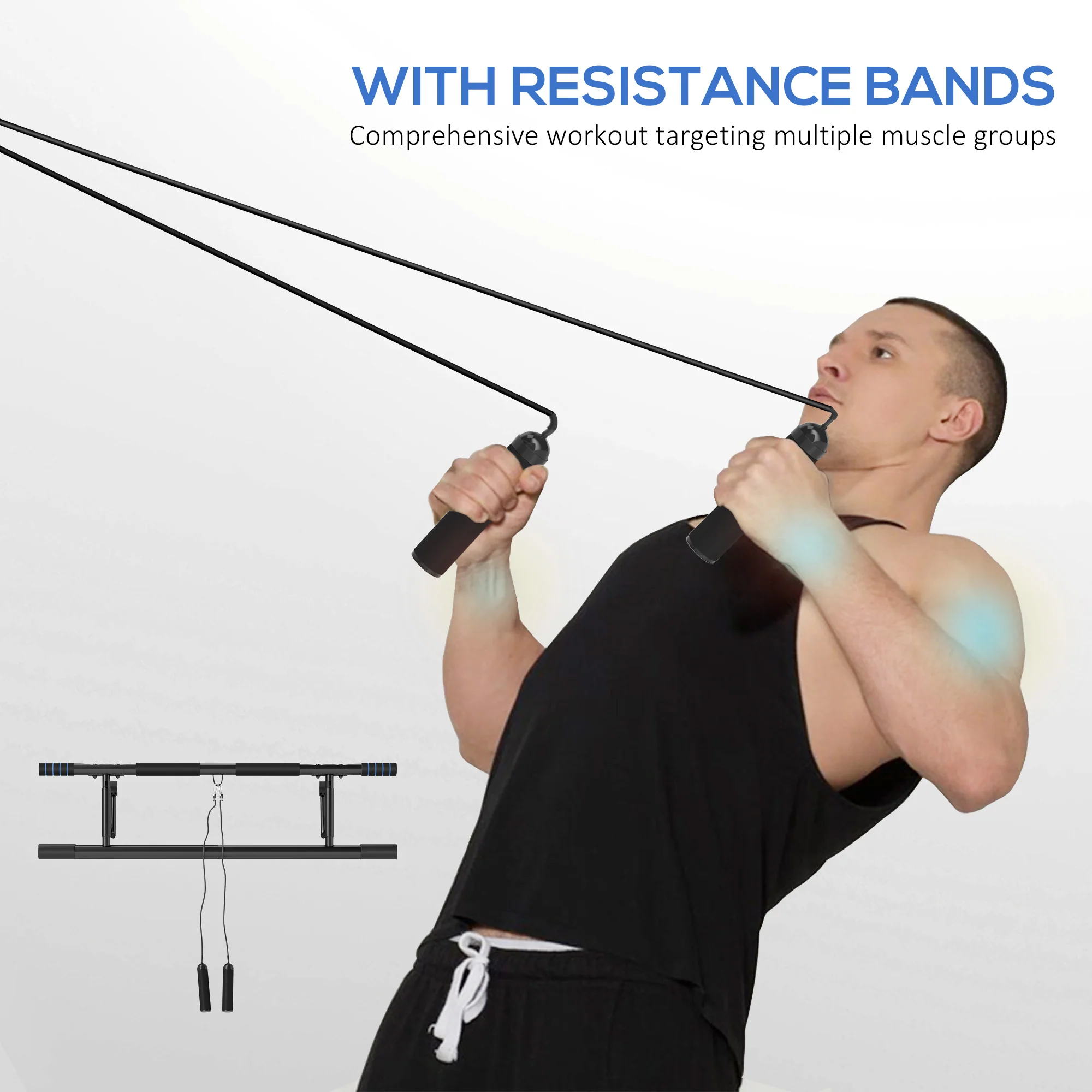 SPORTNOW Pull-Up Bar Doorway Push Up Stand W/ Resistance Bands - Image 15
