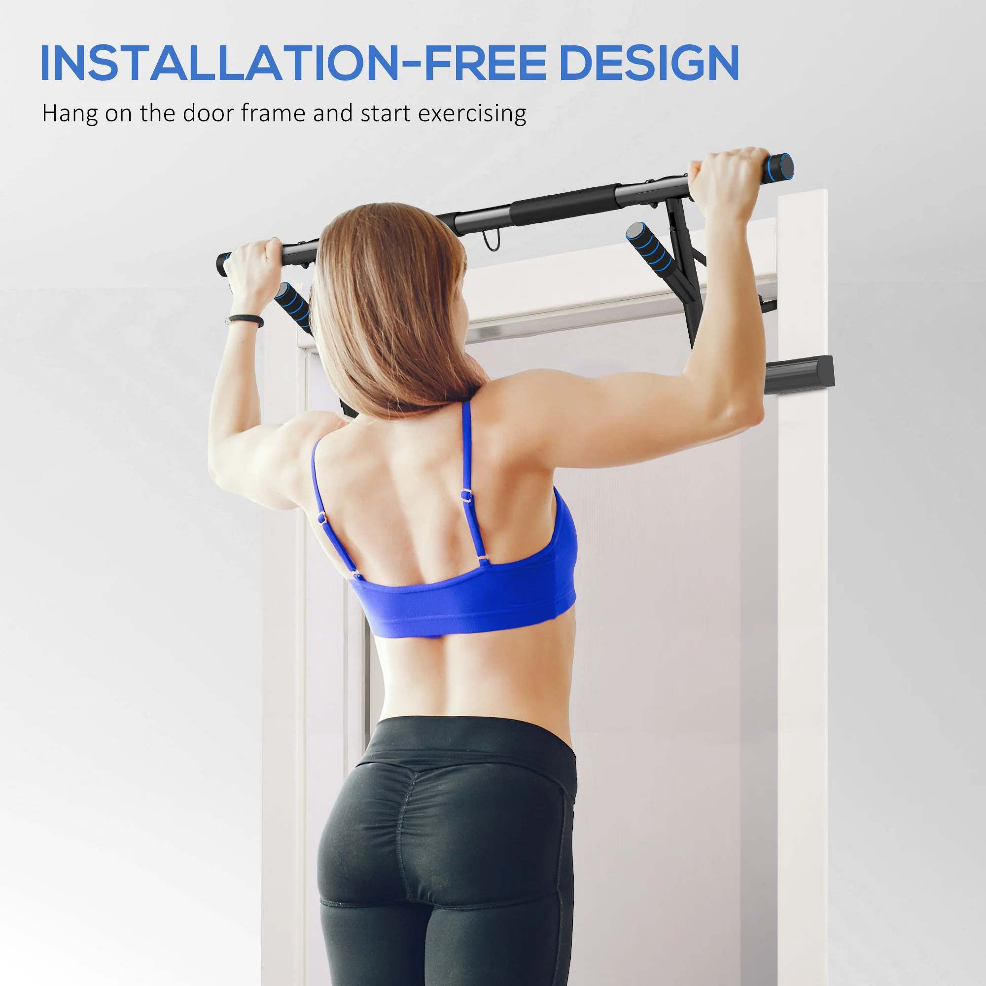 SPORTNOW Pull-Up Bar Doorway Push Up Stand W/ Resistance Bands - Image 3