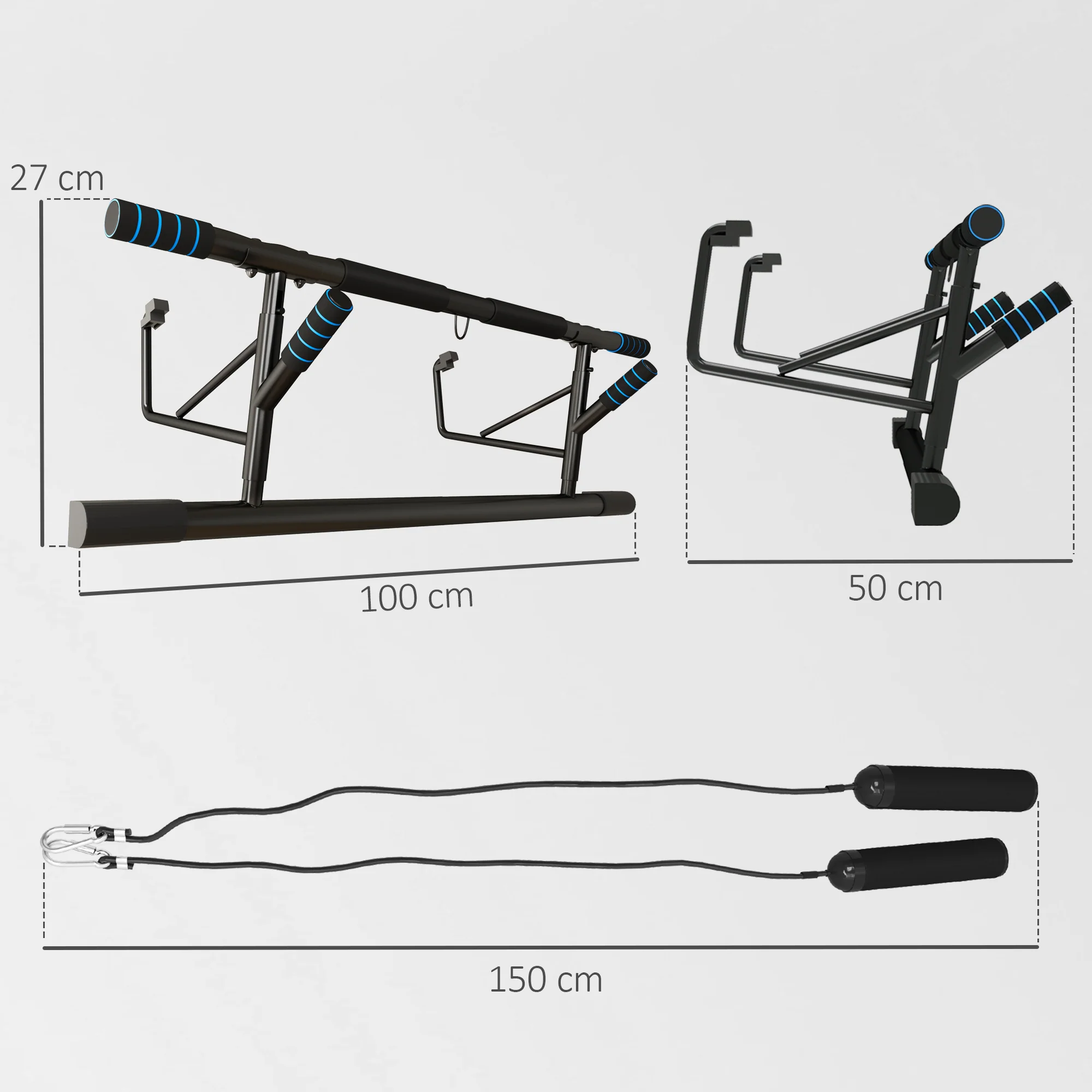 SPORTNOW Pull-Up Bar Doorway Push Up Stand W/ Resistance Bands - Image 5