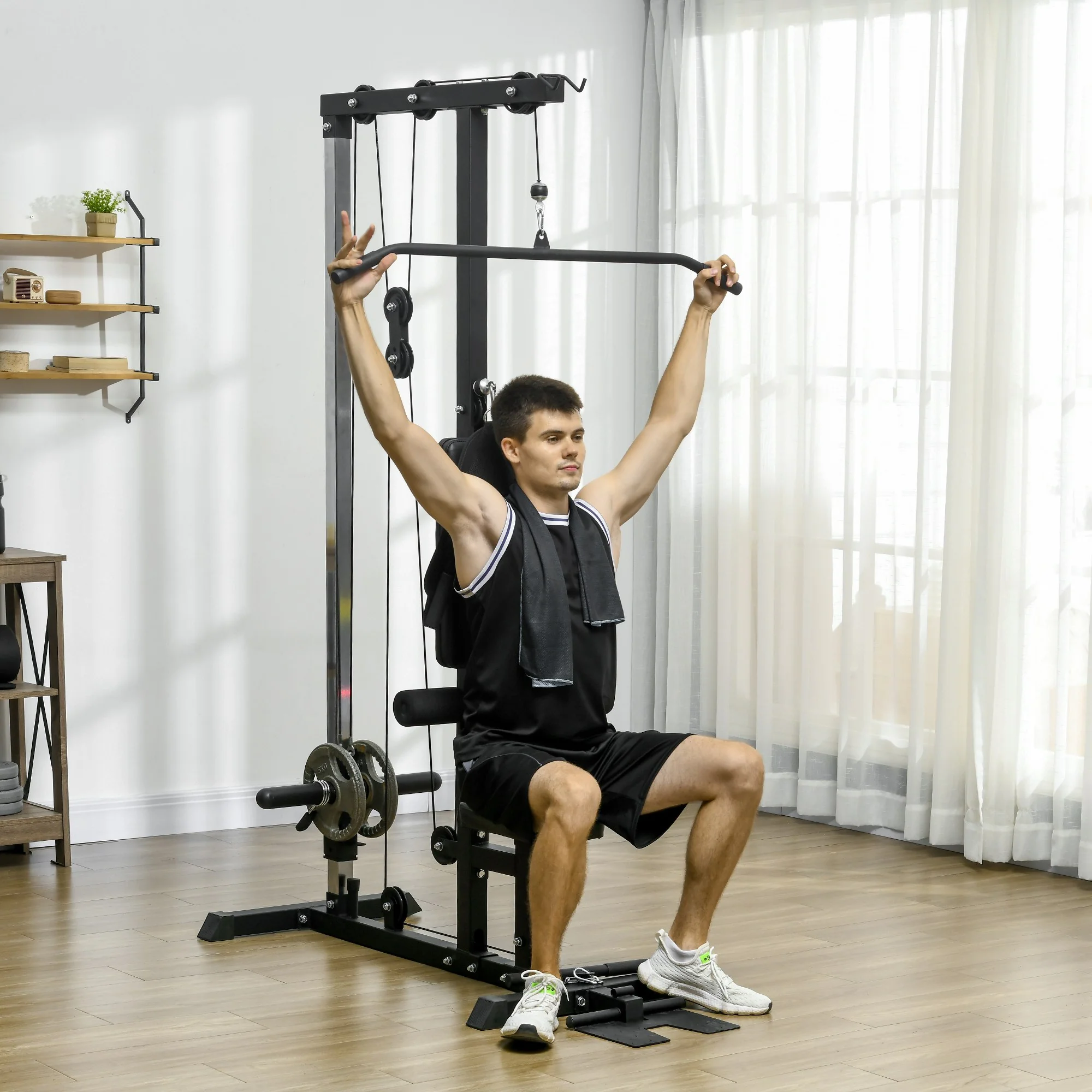 SPORTNOW Pull Up Station Power Cage with Adjustable Seat, Home Gym - Red - Image 11