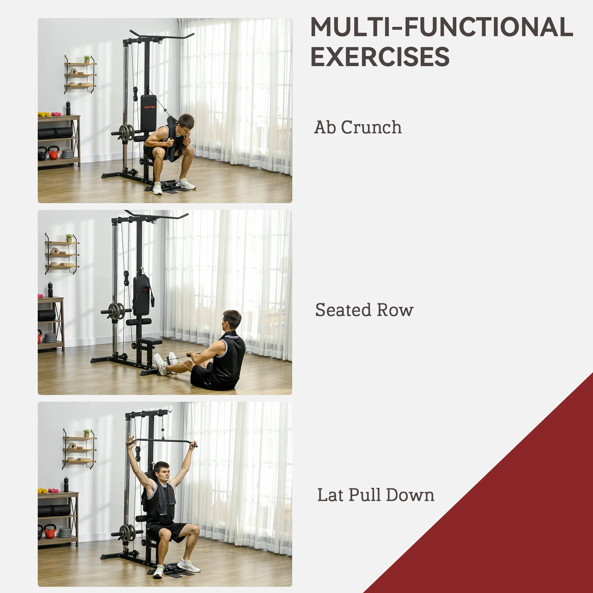 SPORTNOW Pull Up Station Power Cage with Adjustable Seat, Home Gym - Red - Image 12