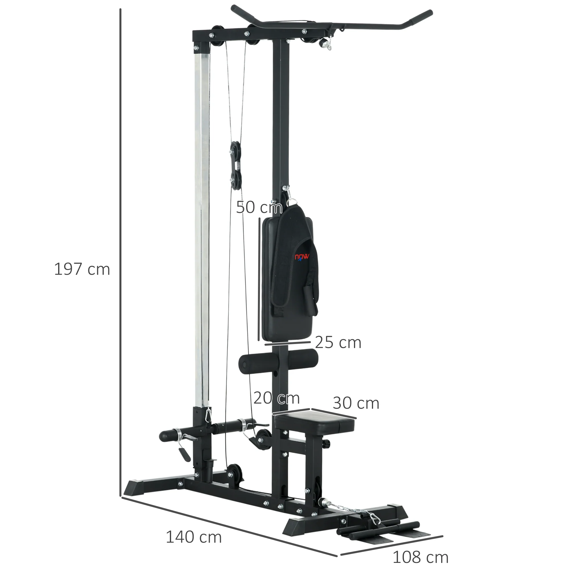 SPORTNOW Pull Up Station Power Cage with Adjustable Seat, Home Gym - Red - Image 14