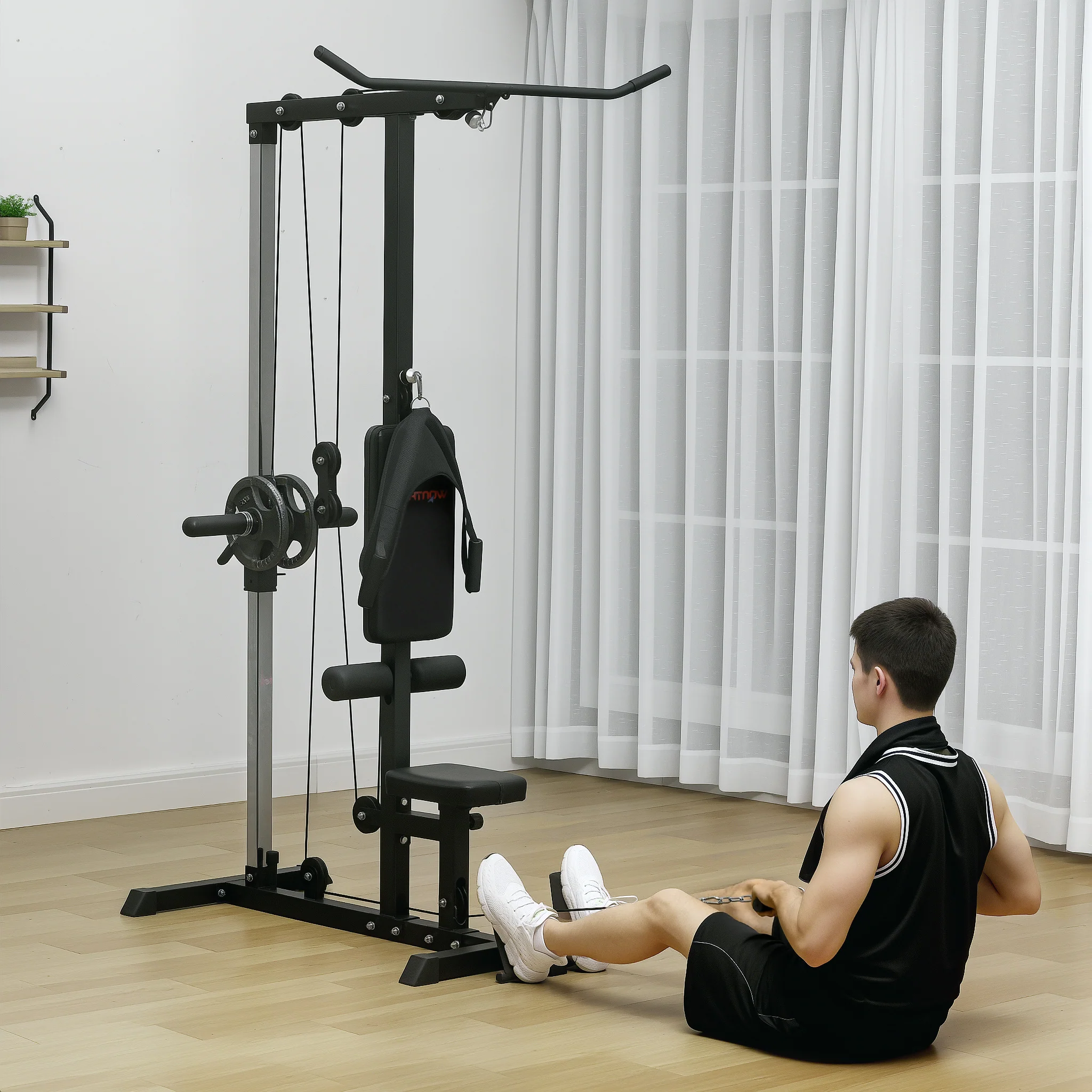 SPORTNOW Pull Up Station Power Cage with Adjustable Seat, Home Gym - Red - Image 16