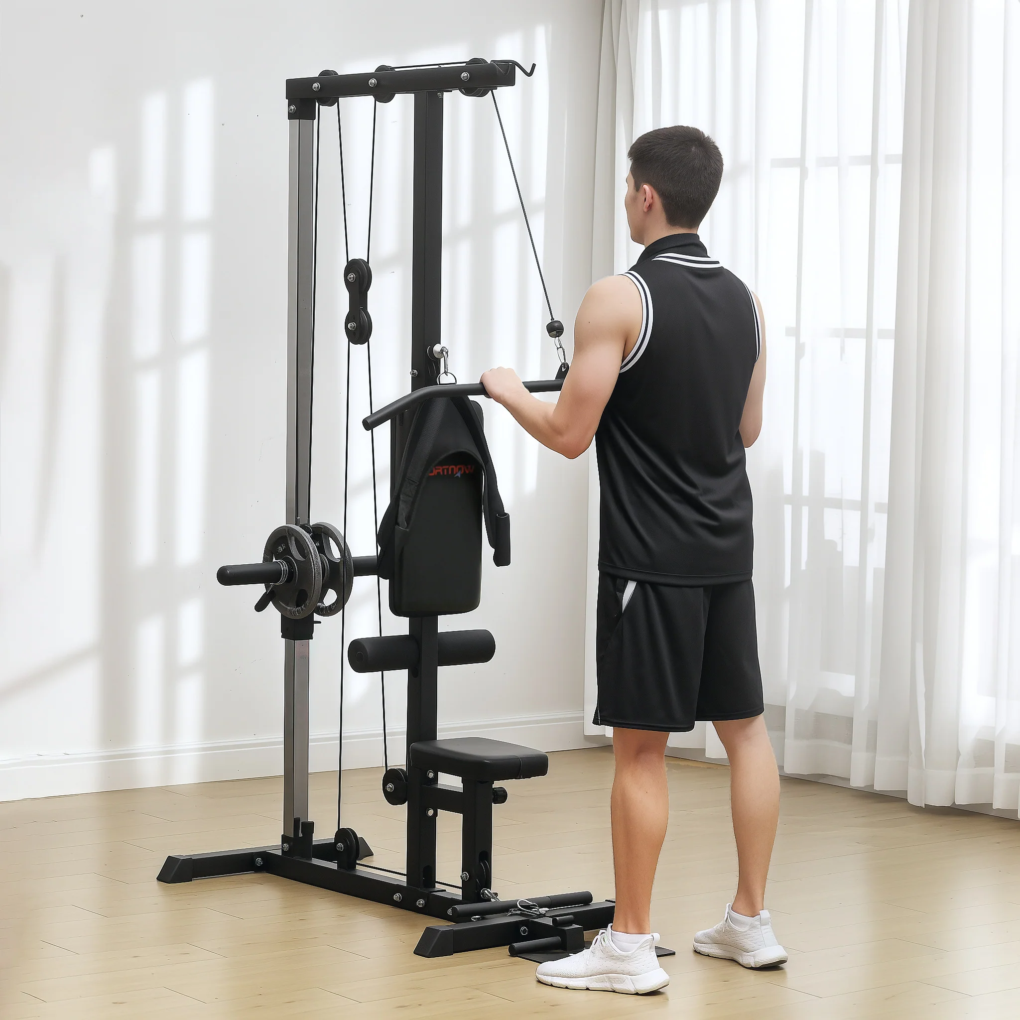 SPORTNOW Pull Up Station Power Cage with Adjustable Seat, Home Gym - Red - Image 17