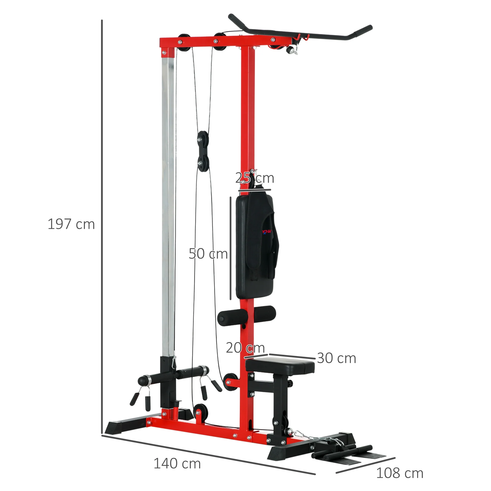SPORTNOW Pull Up Station Power Cage with Adjustable Seat, Home Gym - Red - Image 5