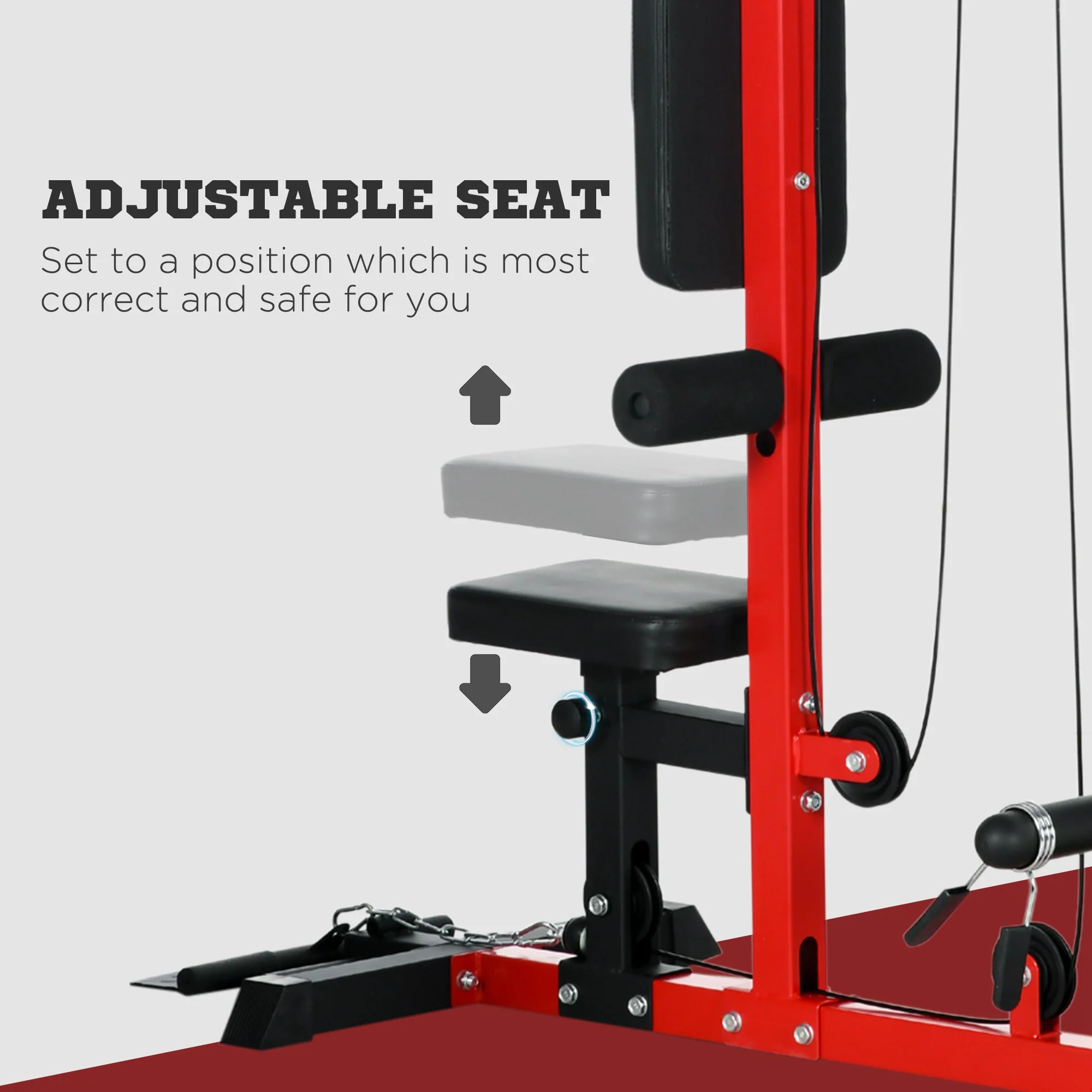 SPORTNOW Pull Up Station Power Cage with Adjustable Seat, Home Gym - Red - Image 6