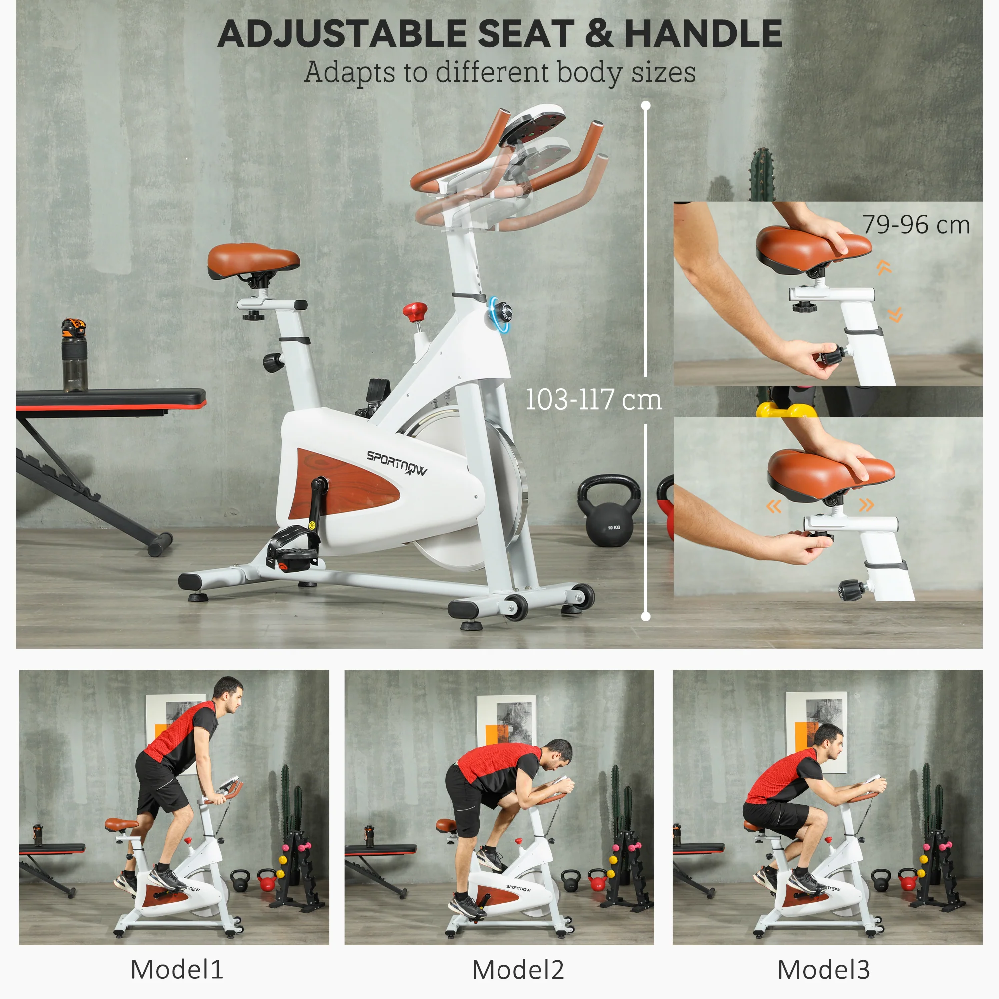 SPORTNOW Quiet Stationary Exercise Bike with Adjustable Seat, White - Image 4