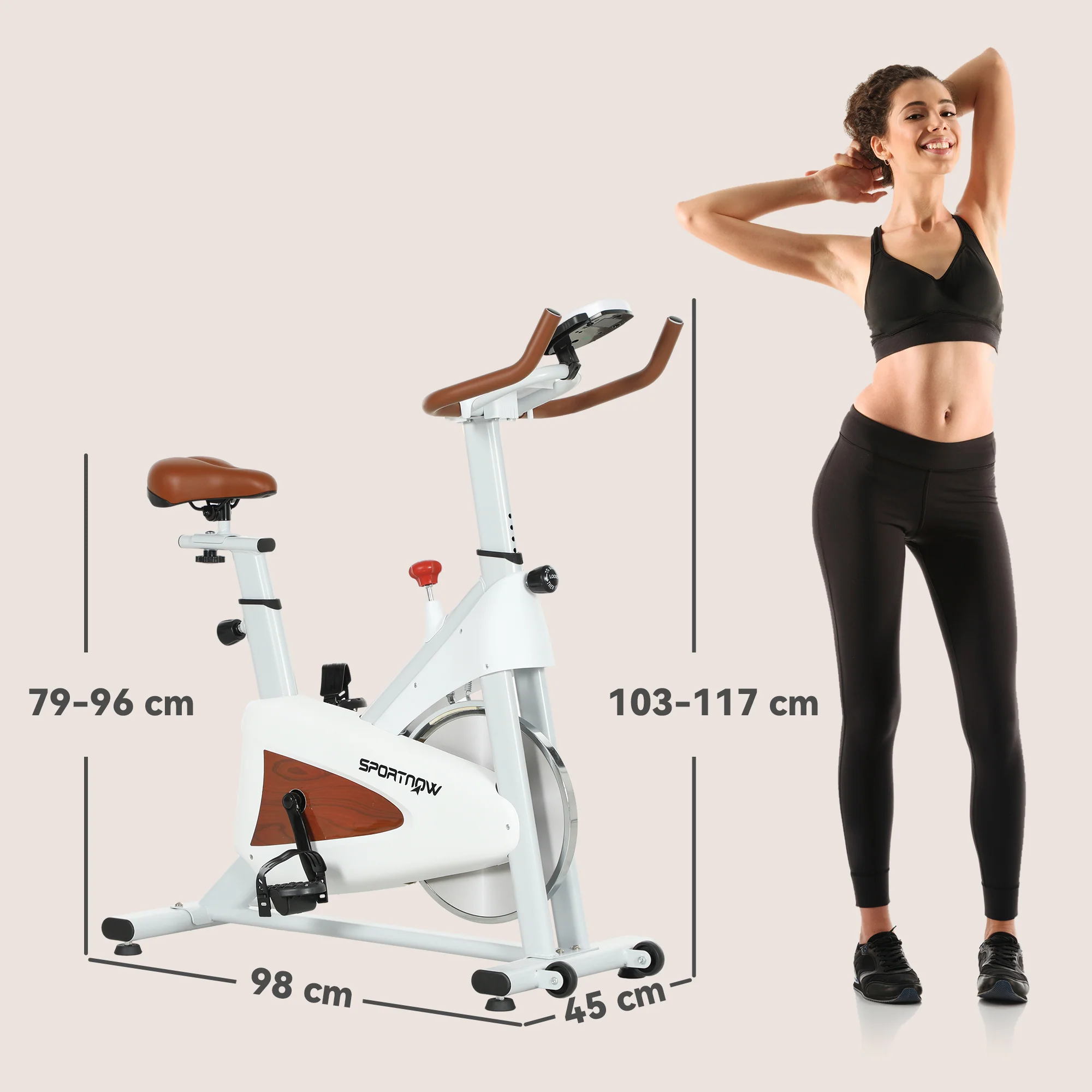 SPORTNOW Quiet Stationary Exercise Bike with Adjustable Seat, White - Image 5