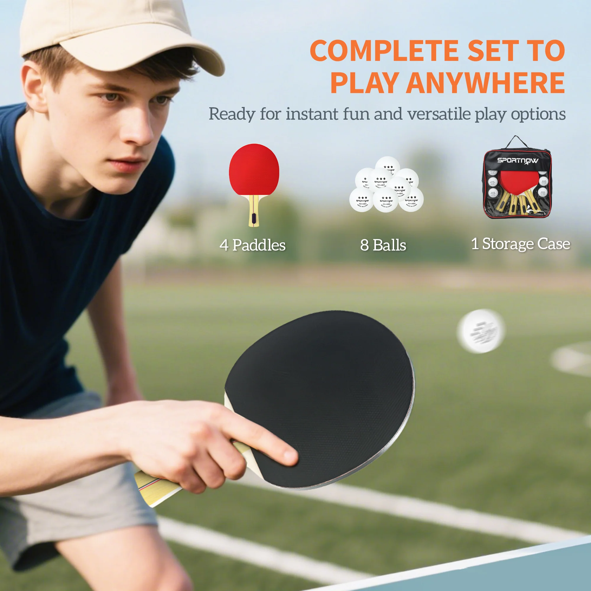 SPORTNOW Table Tennis Rackets, Portable Table Tennis Set W/ 4 Bats, 8 Balls - Image 4
