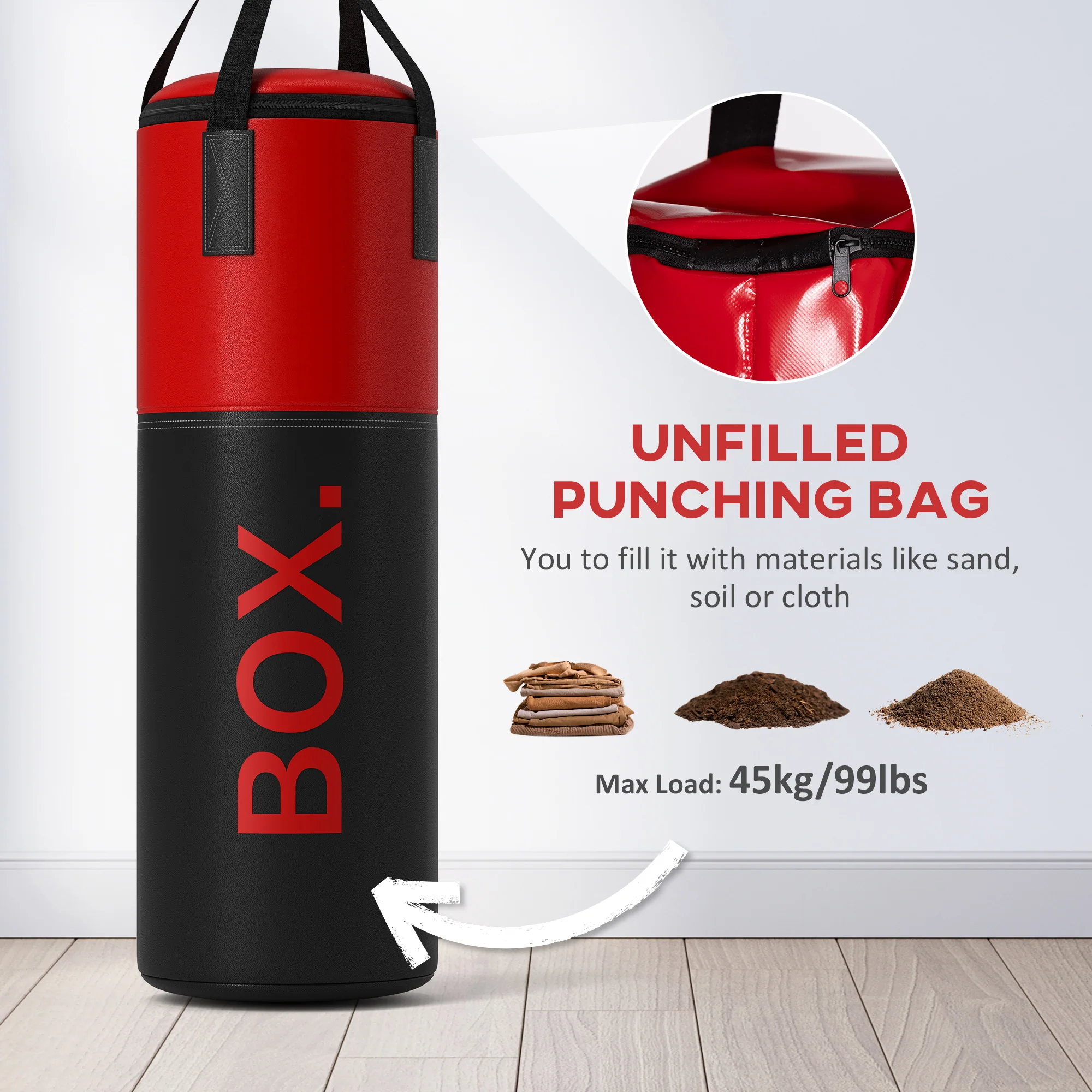 SPORTNOW Unfilled Punch Bag with Boxing Gloves and Wall Mounted Bracket - Image 3
