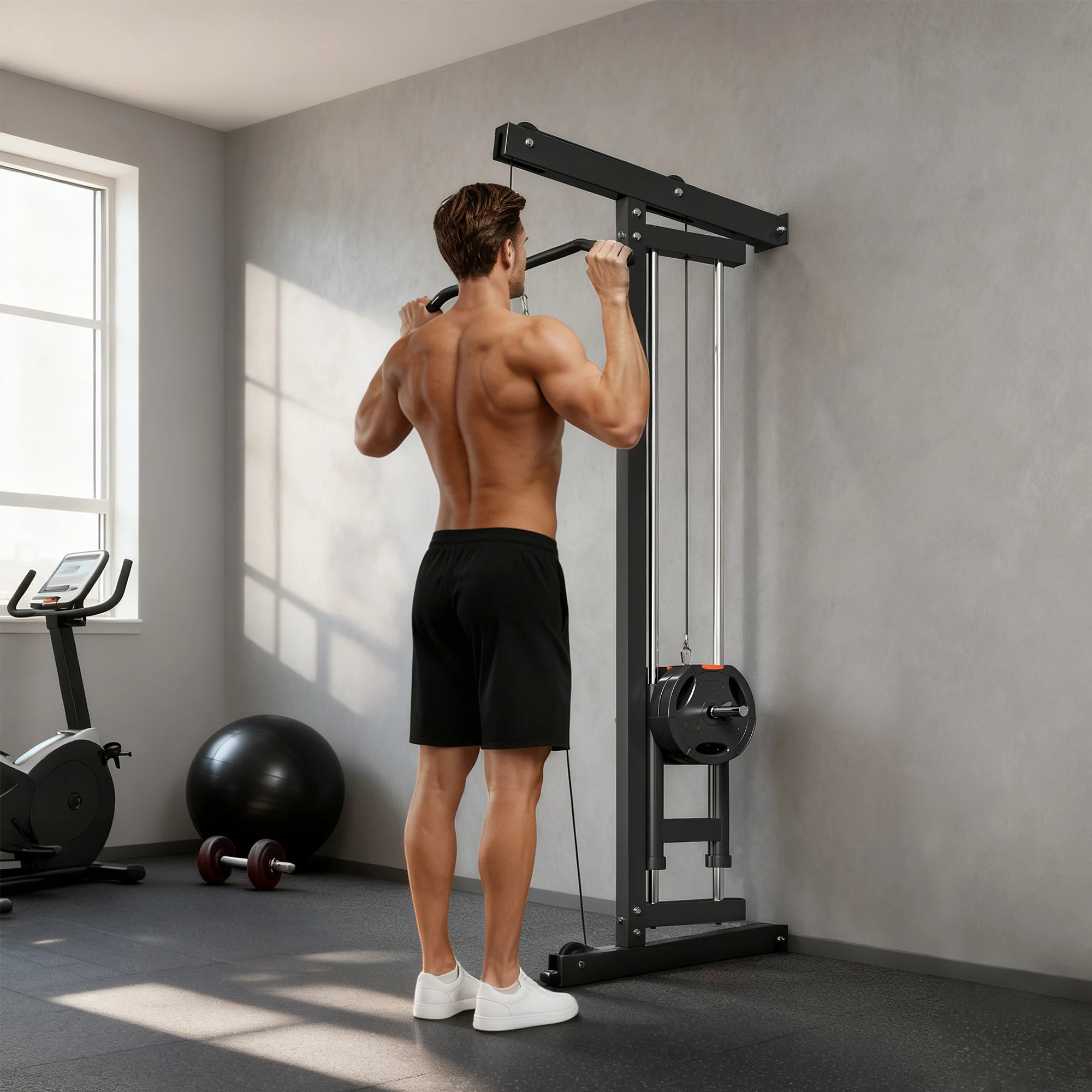SPORTNOW Wall Mounted Crossover Cable Machine Lat Pull Down Machine - Image 2