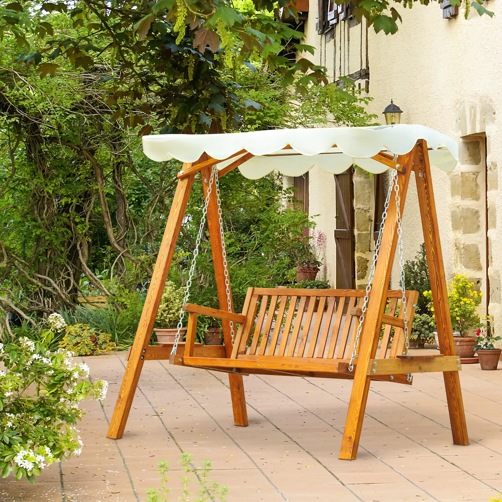 Wooden Swing Bench With Canopy - Image 2