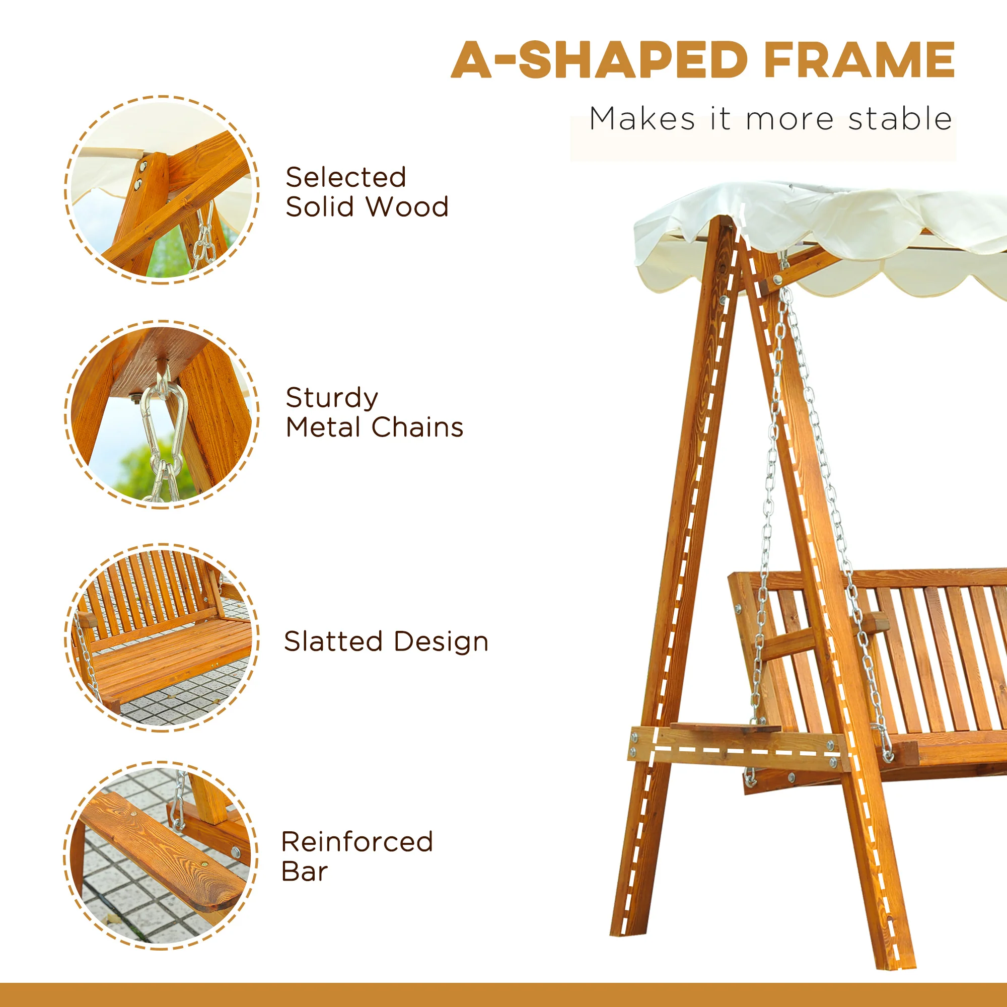 Wooden Swing Bench With Canopy - Image 4