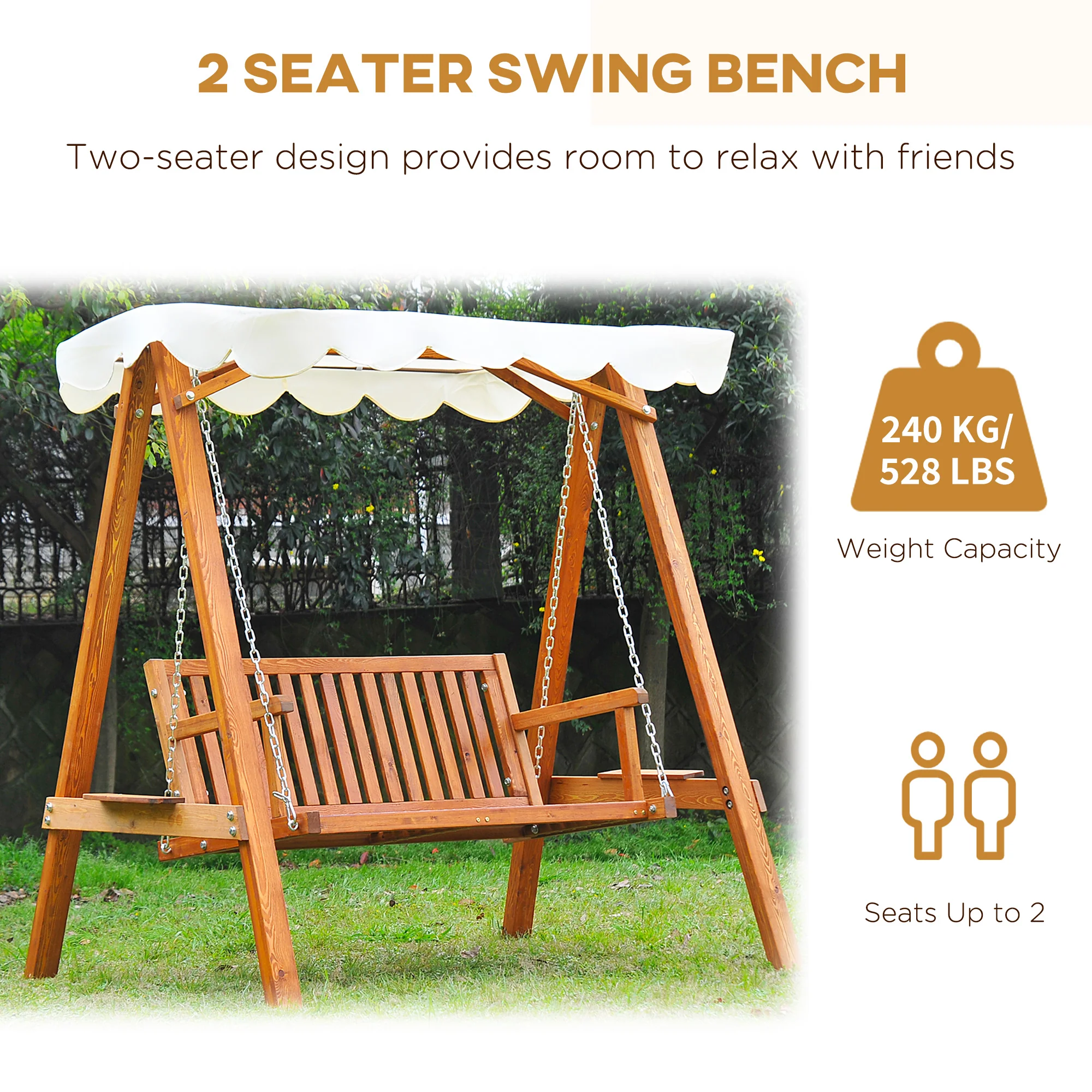 Wooden Swing Bench With Canopy - Image 6