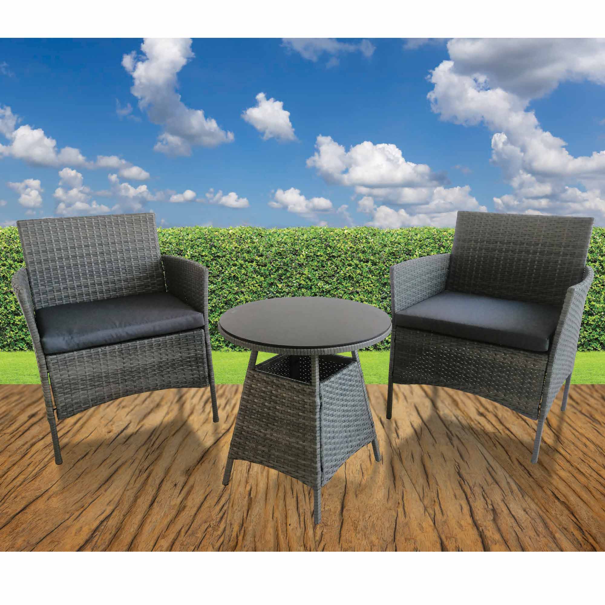 Silver & Stone Toulouse 3pce Rattan Garden Furniture Set - Grey - Image 2