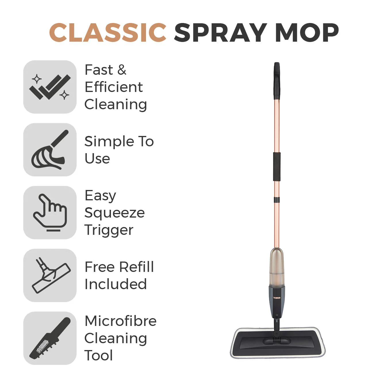 Tower Classic Spray Mop - Black/Blush Gold - Image 2