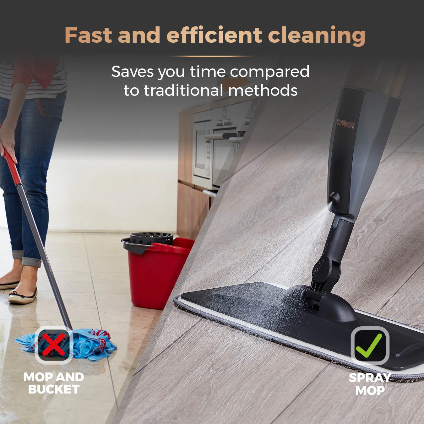 Tower Classic Spray Mop - Black/Blush Gold - Image 3