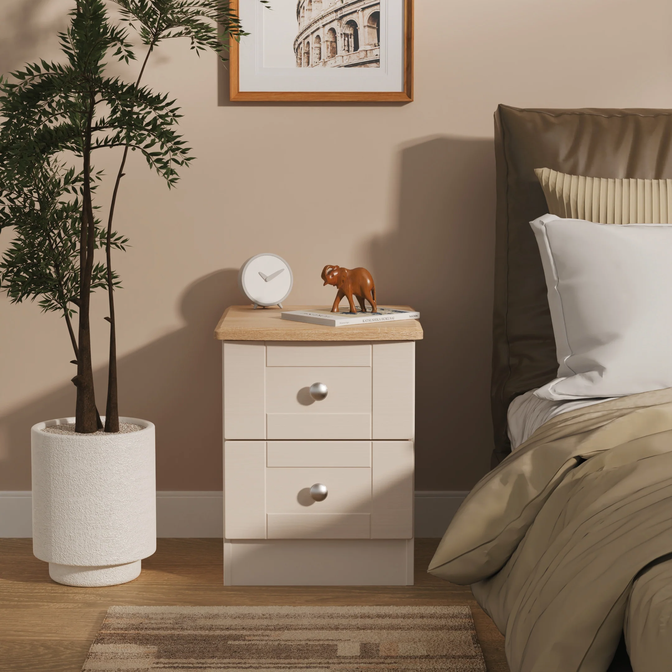Tutbury Ready Assembled 2 Drawer Bedside Cabinet in Kashmir Ash & Bardolino Oak