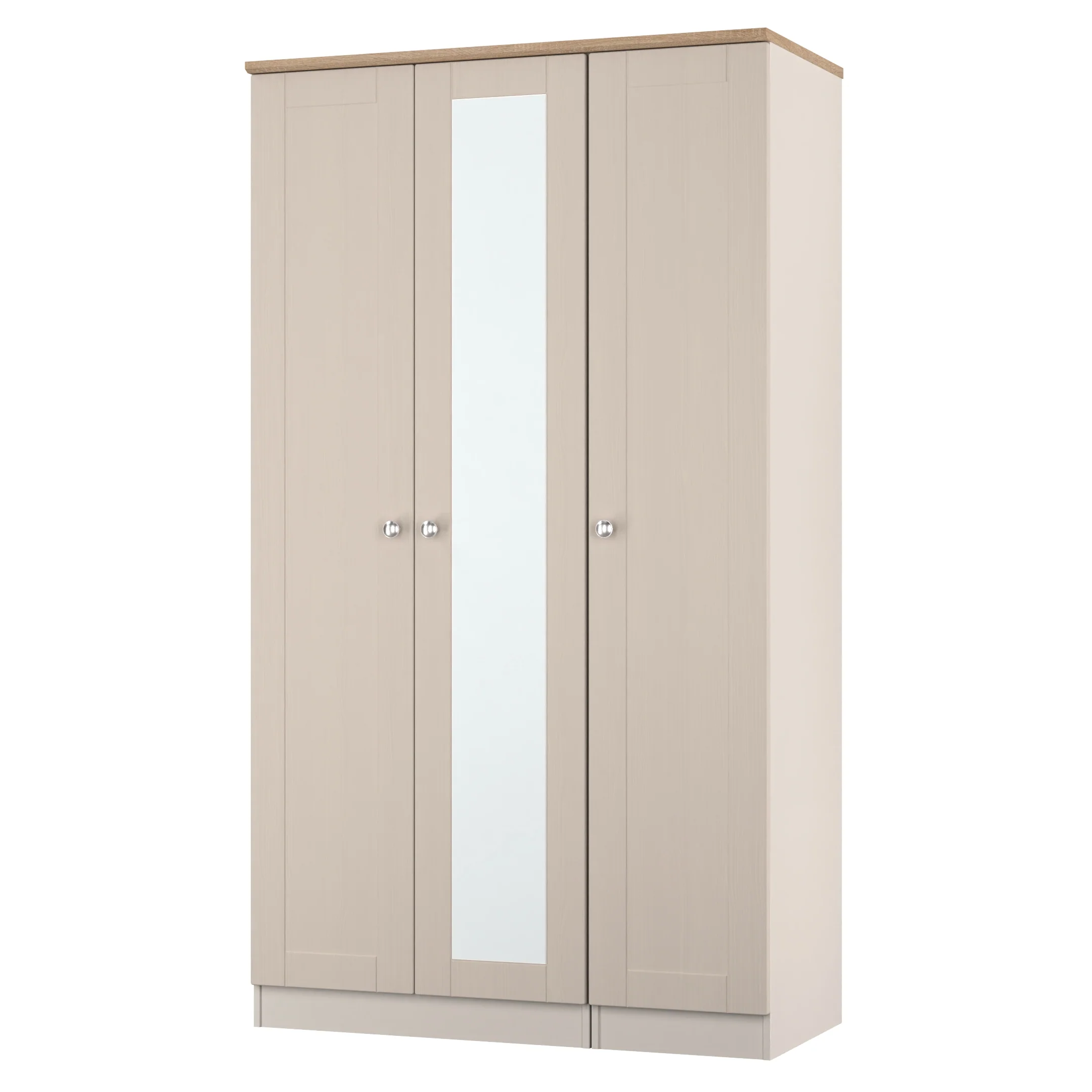 Tutbury Ready Assembled Tall Triple Mirror Wardrobe in Kashmir Ash & Bardolino Oak - Image 4