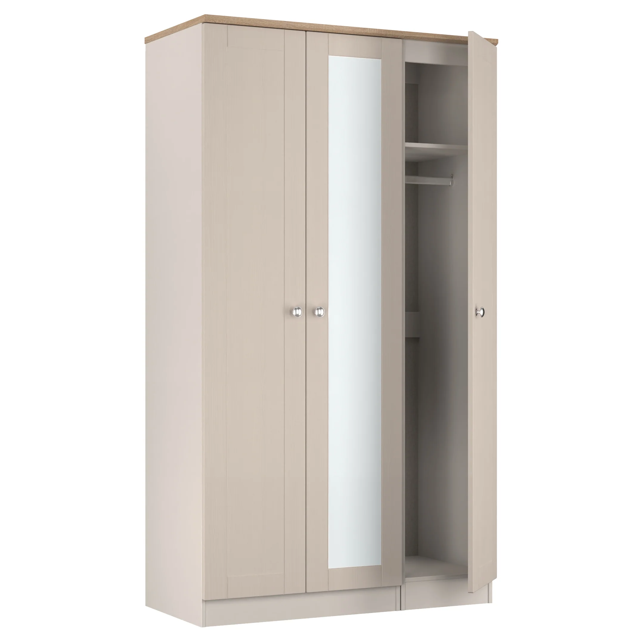 Tutbury Ready Assembled Tall Triple Mirror Wardrobe in Kashmir Ash & Bardolino Oak - Image 7