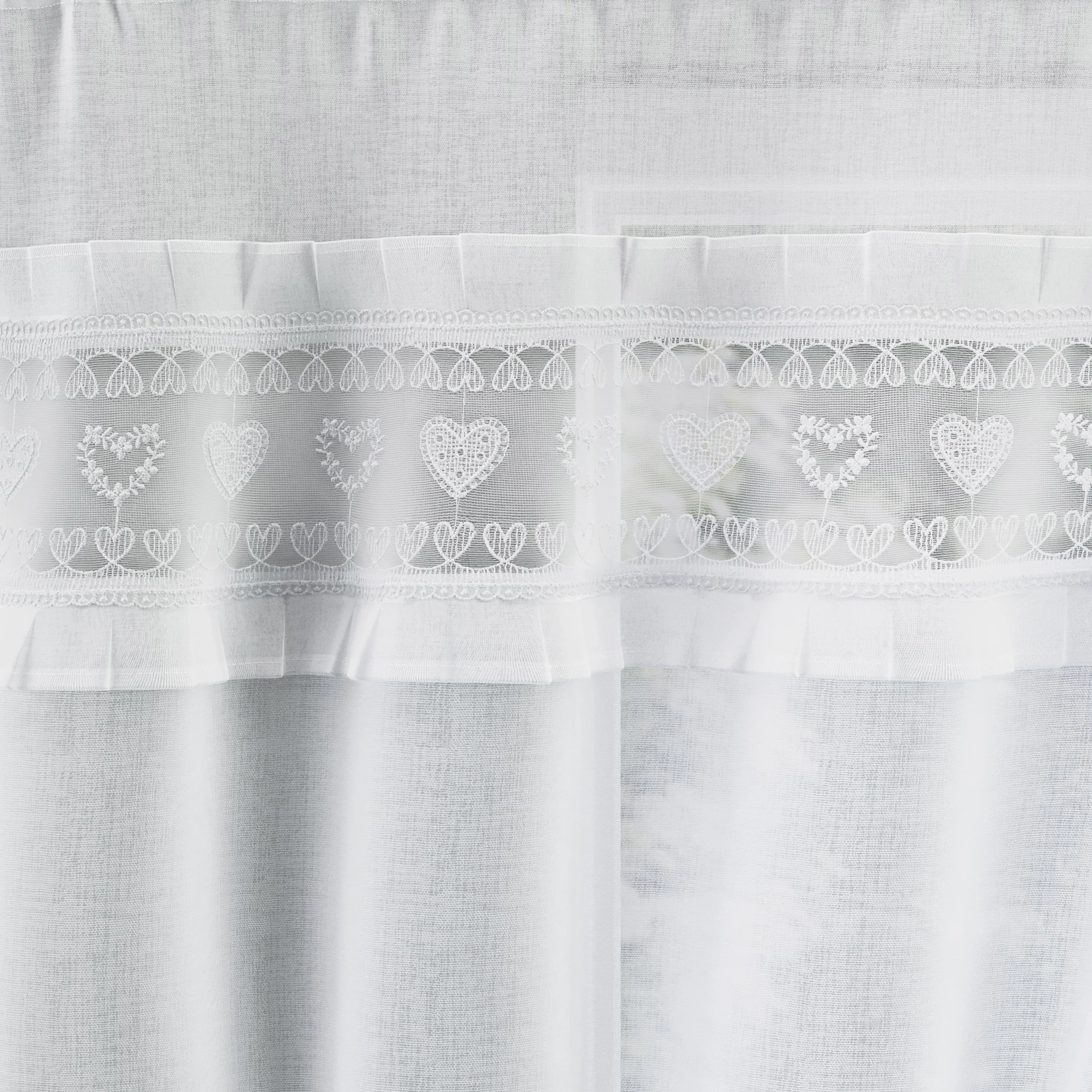 Tyrone Textiles Lucy White Embroidered Heart Kitchen Window Set Curtain Pair With Frill Edging And Matching Tie Backs - Image 3