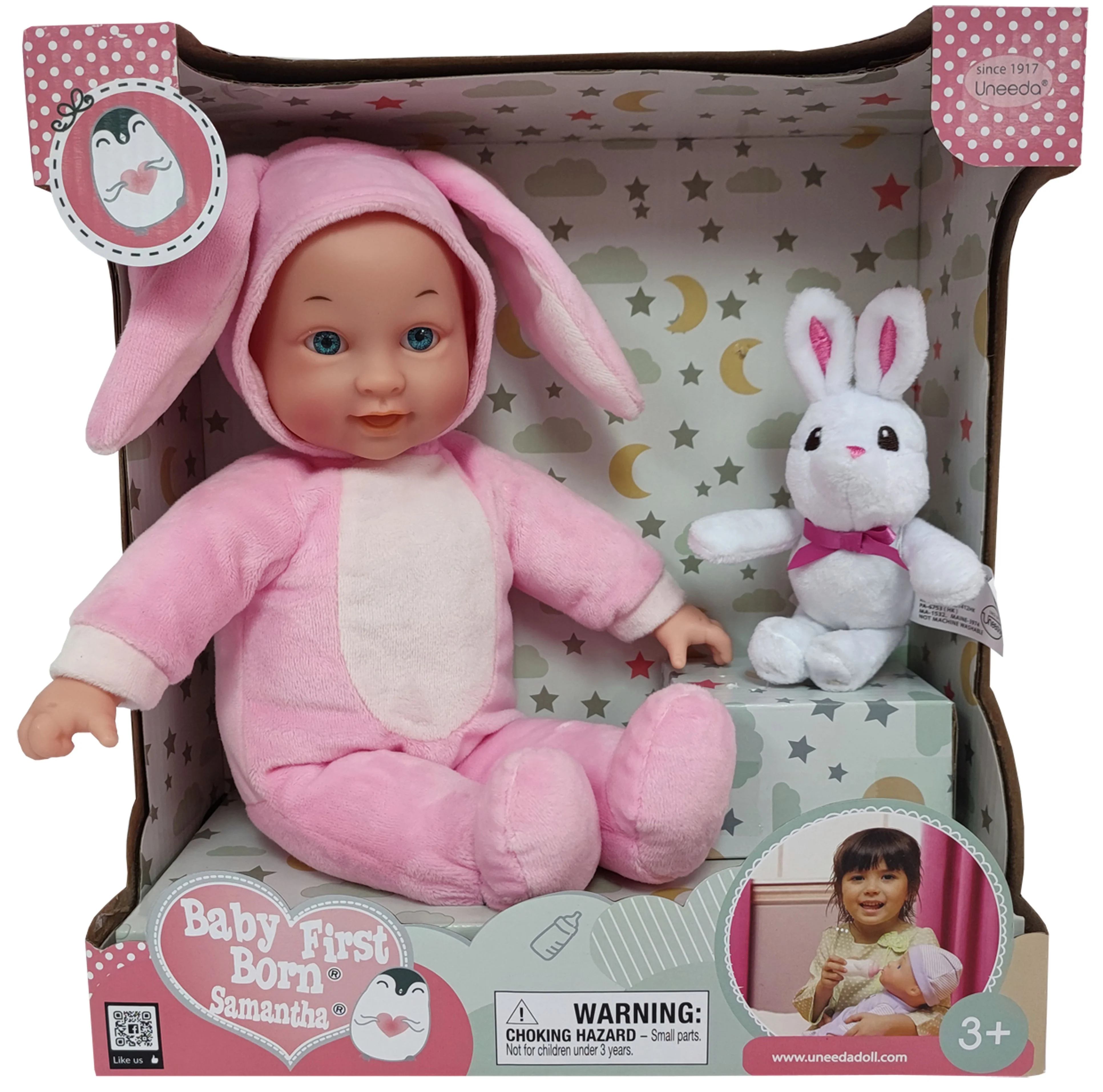 Uneeda Doll Baby First Born Samantha with Rabbit 13" - Image 2