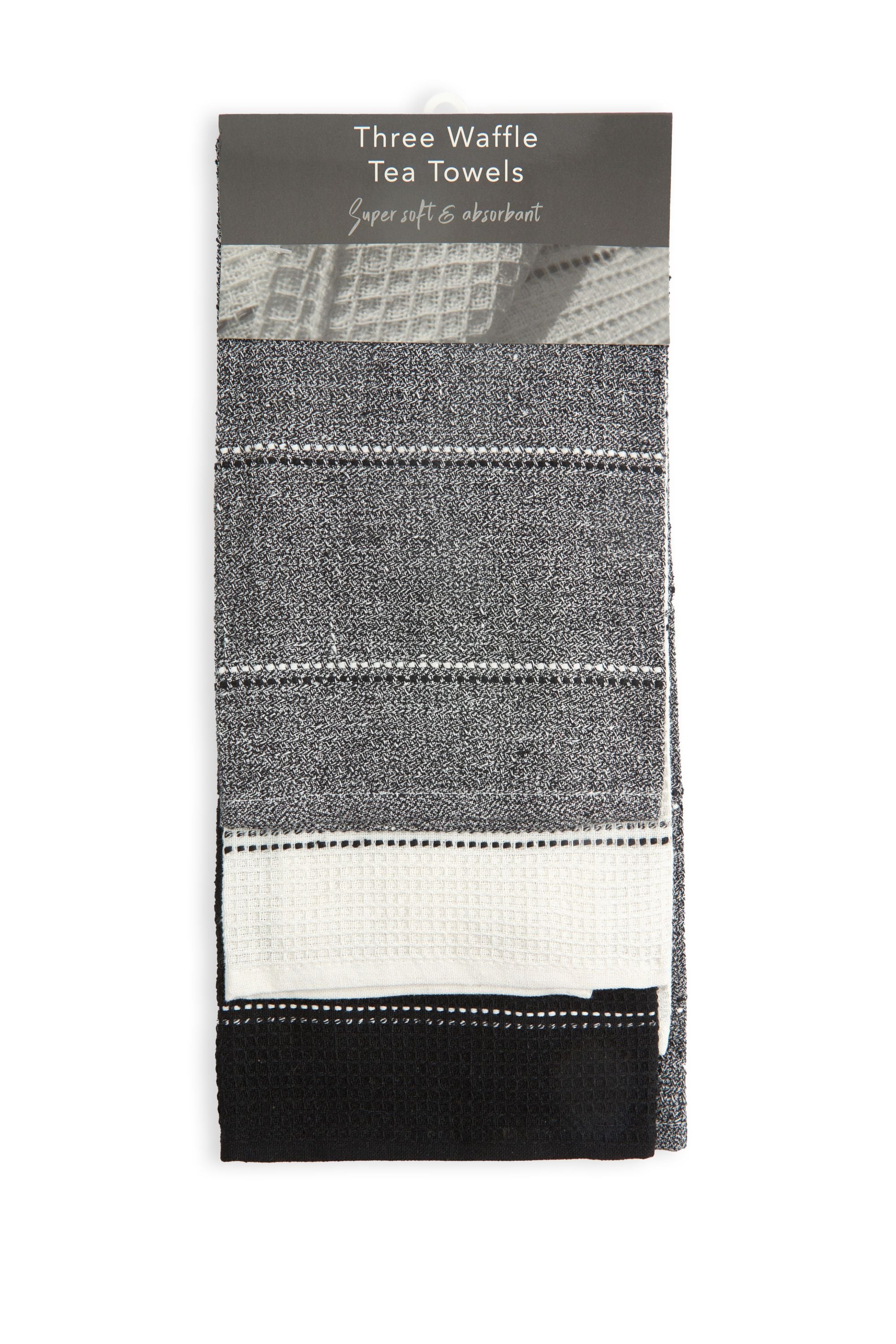 Utopia 3 Pack Kitchen Tea Towel Set in Black