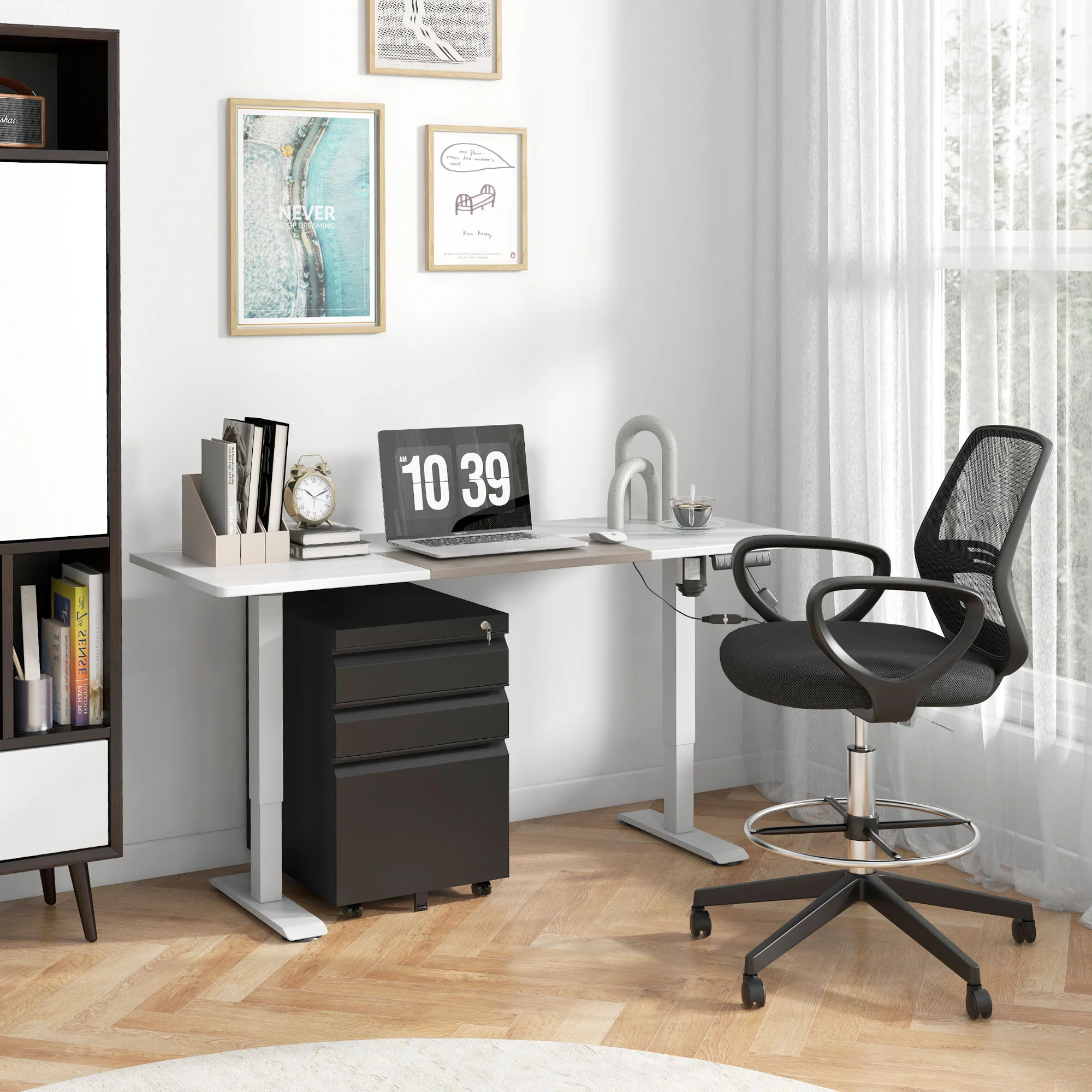 Vinsetto 3 Drawer File Cabinet, Lockable Metal Filling Cabinet, Black - Image 10