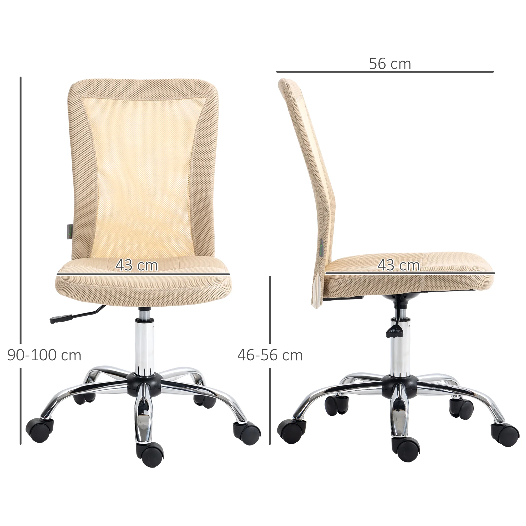 Vinsetto Armless Office Chair with Adjustable Height Mesh Back Wheels Beige - Image 5