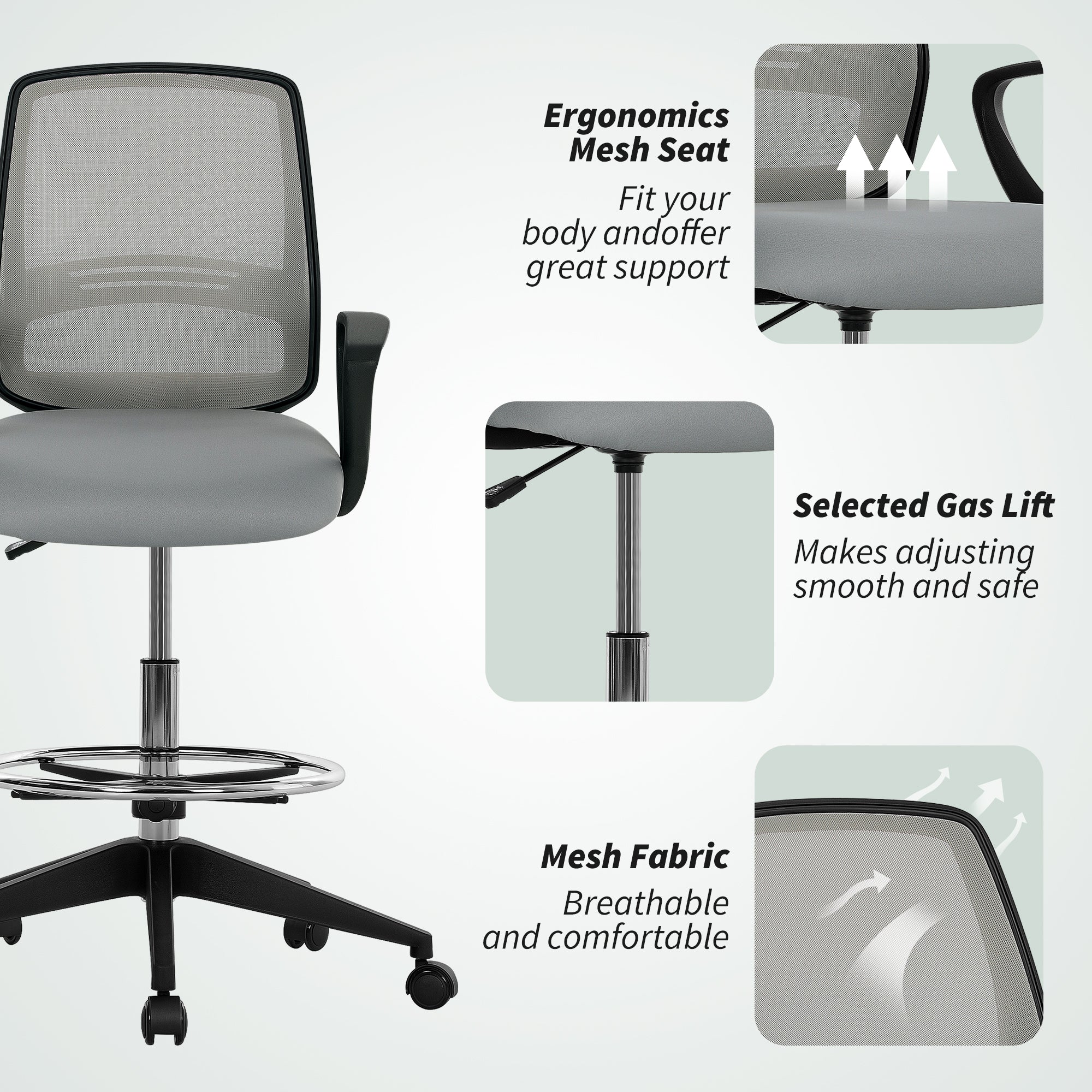 Vinsetto Draughtsman Chair Tall Office Chair With Adjustable Height - Image 8
