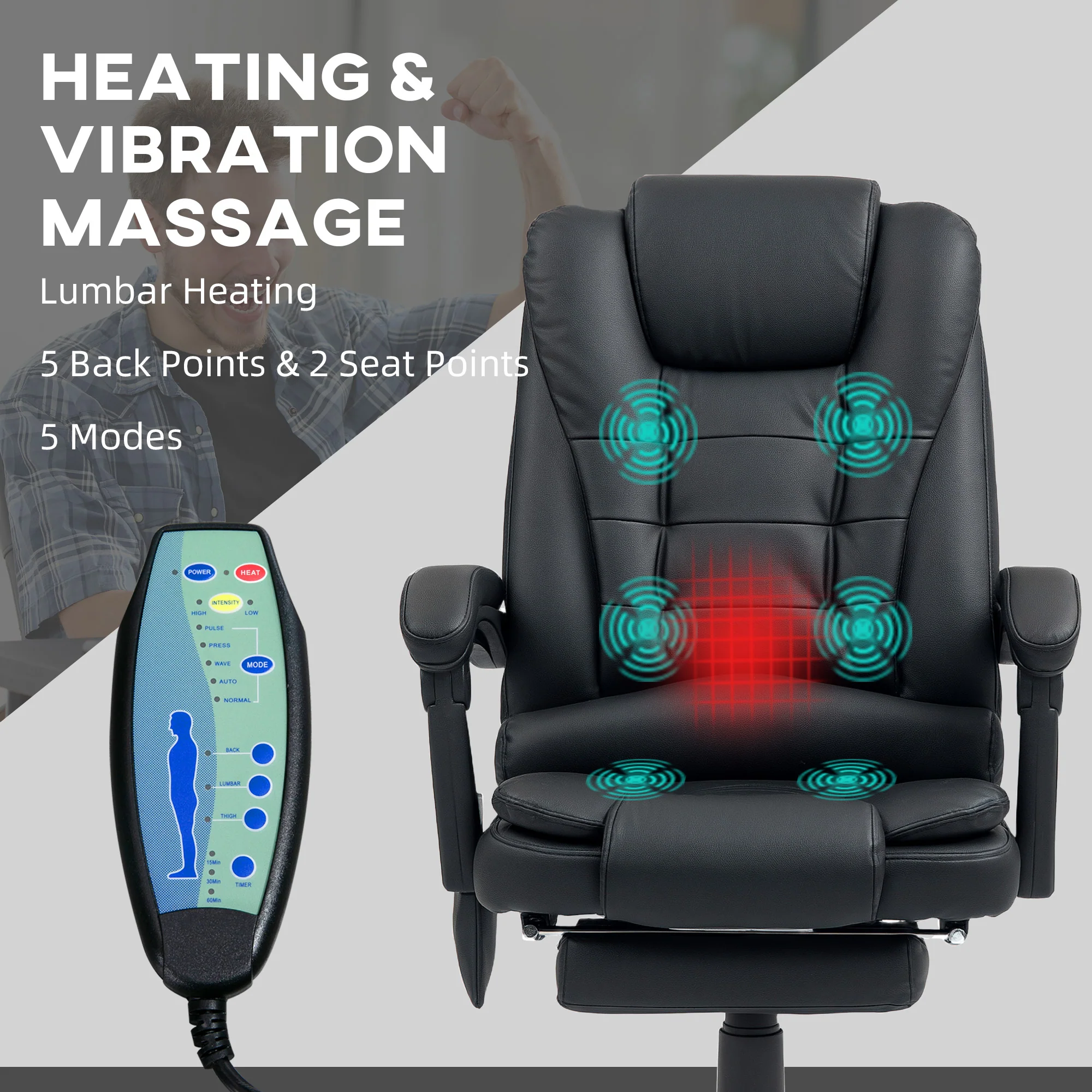 Vinsetto Ergonomic Heated 6 Points Vibration Massage Office Chair - Image 3