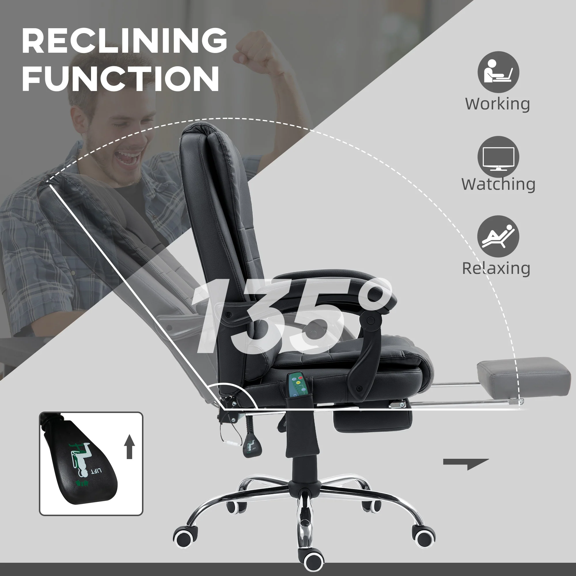 Vinsetto Ergonomic Heated 6 Points Vibration Massage Office Chair - Image 4