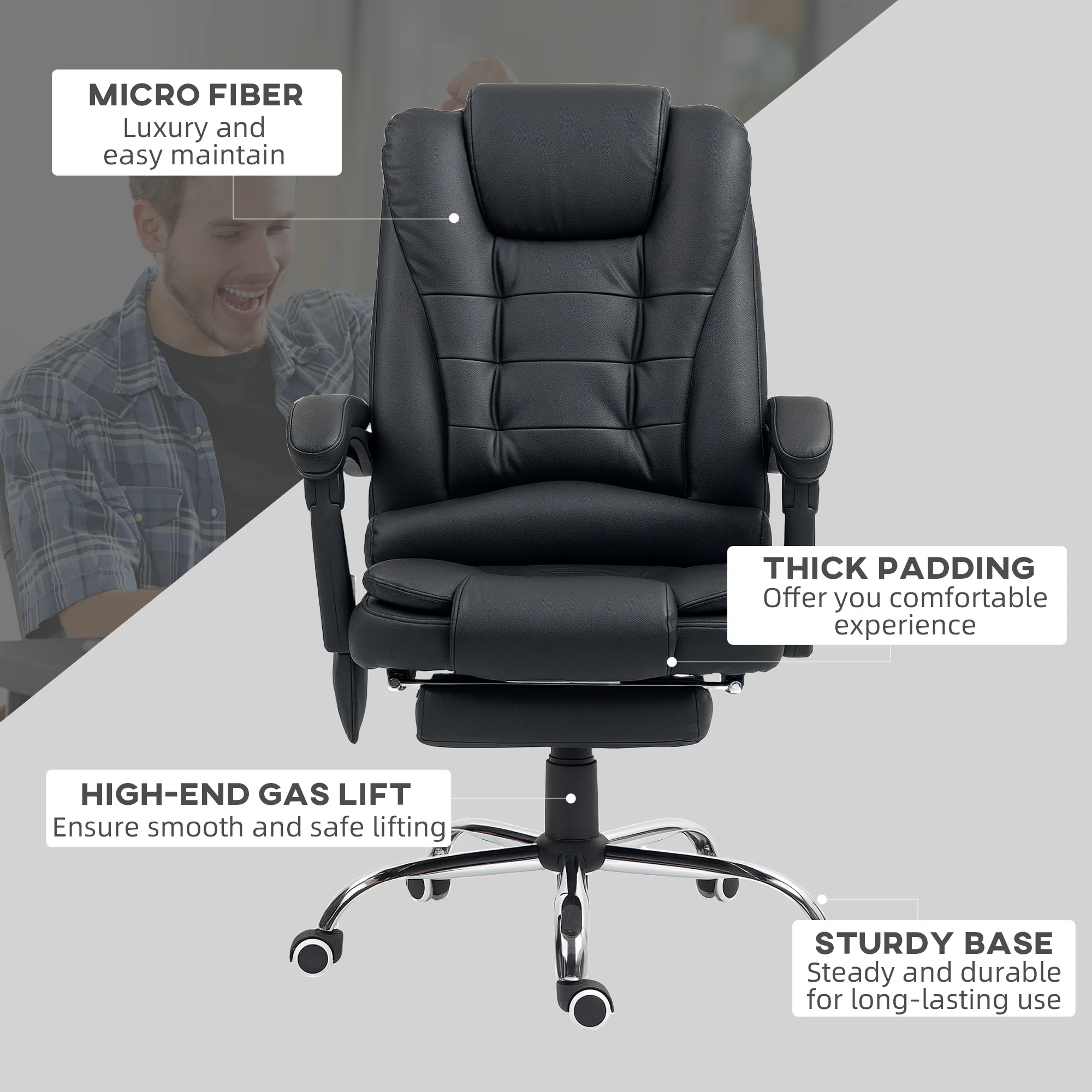 Vinsetto Ergonomic Heated 6 Points Vibration Massage Office Chair - Image 8