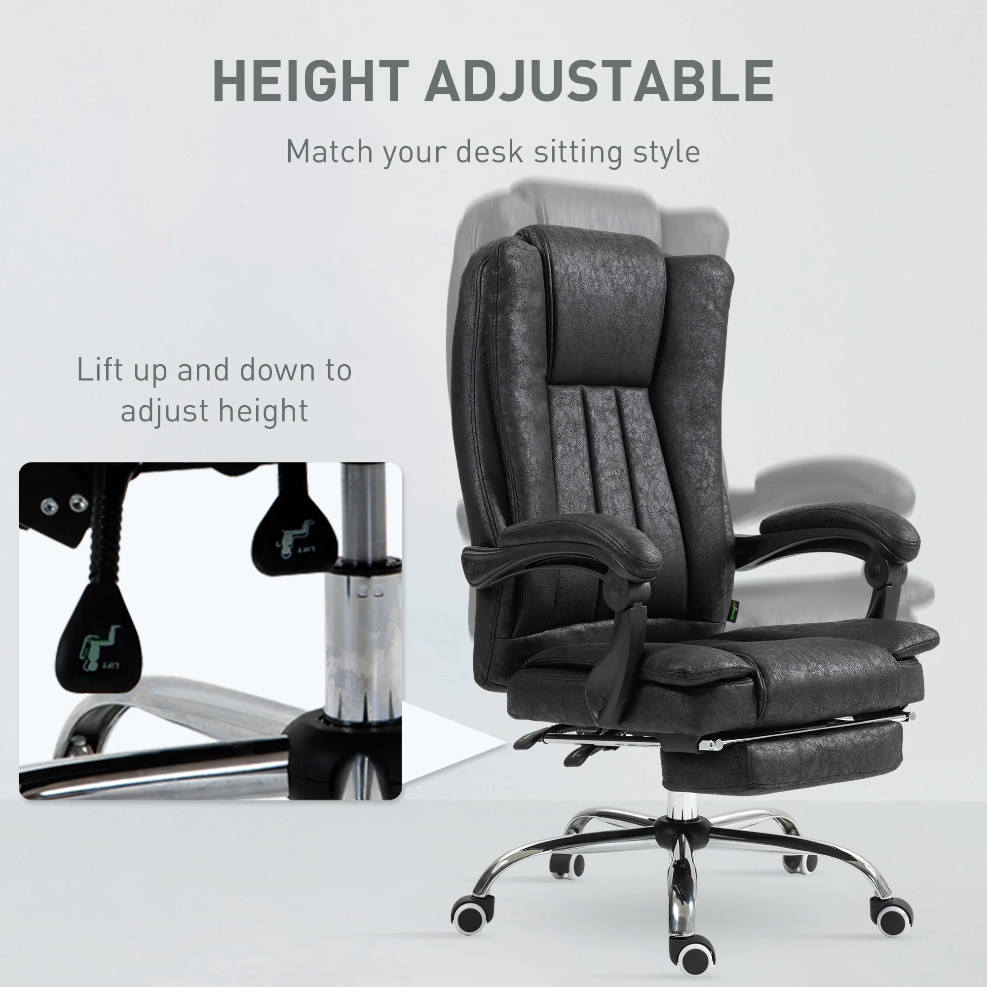 Vinsetto Executive Office Chair Computer Desk Chair For Home W/ Footrest, Black - Image 3