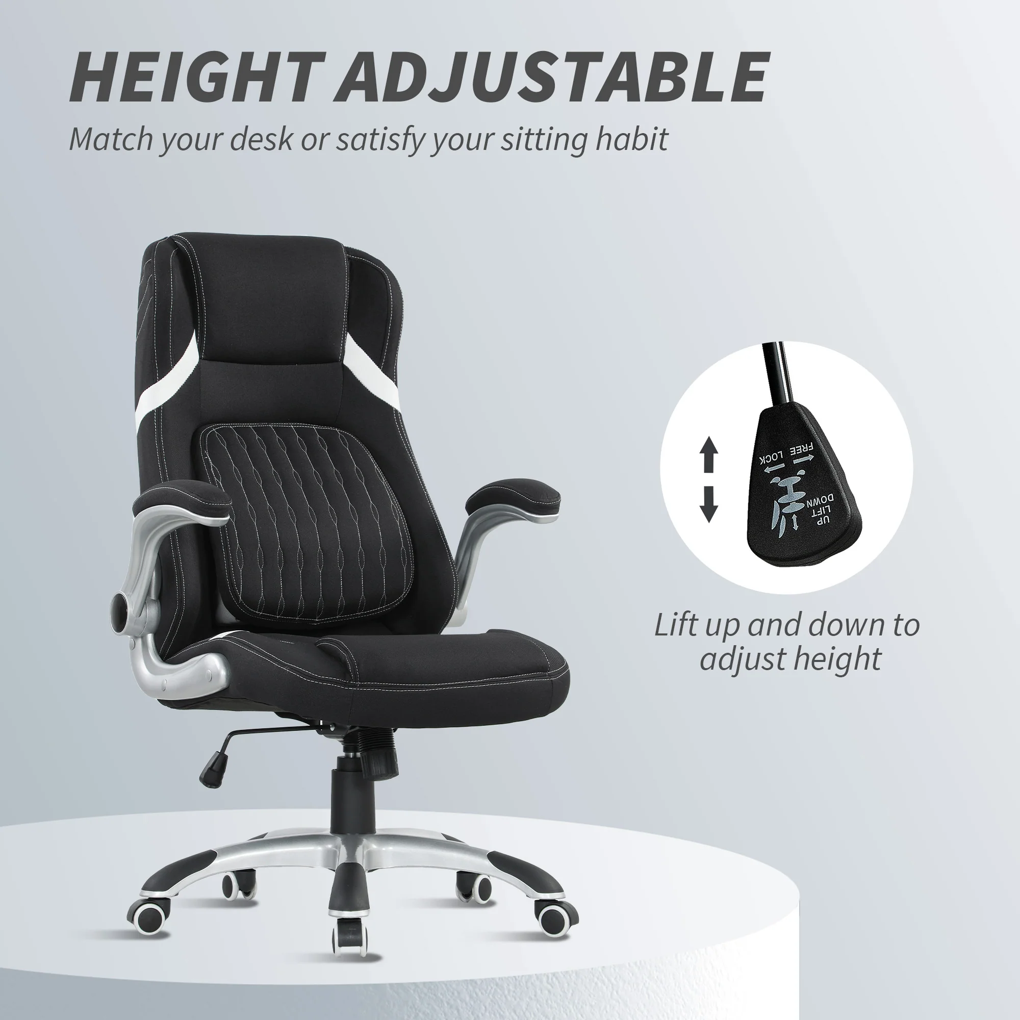 Vinsetto Fabric Office Desk Chair W/ Adjustable Height Tilt Function - Image 12