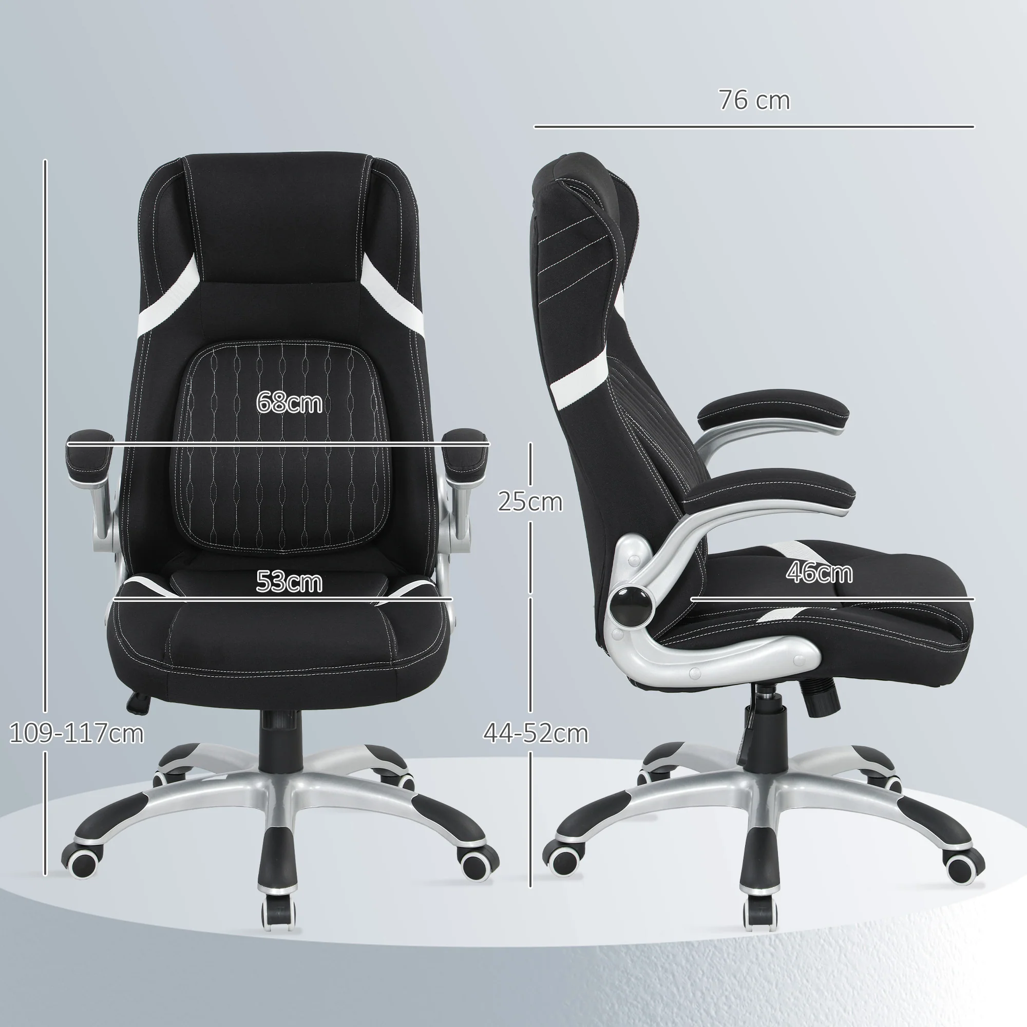 Vinsetto Fabric Office Desk Chair W/ Adjustable Height Tilt Function - Image 14