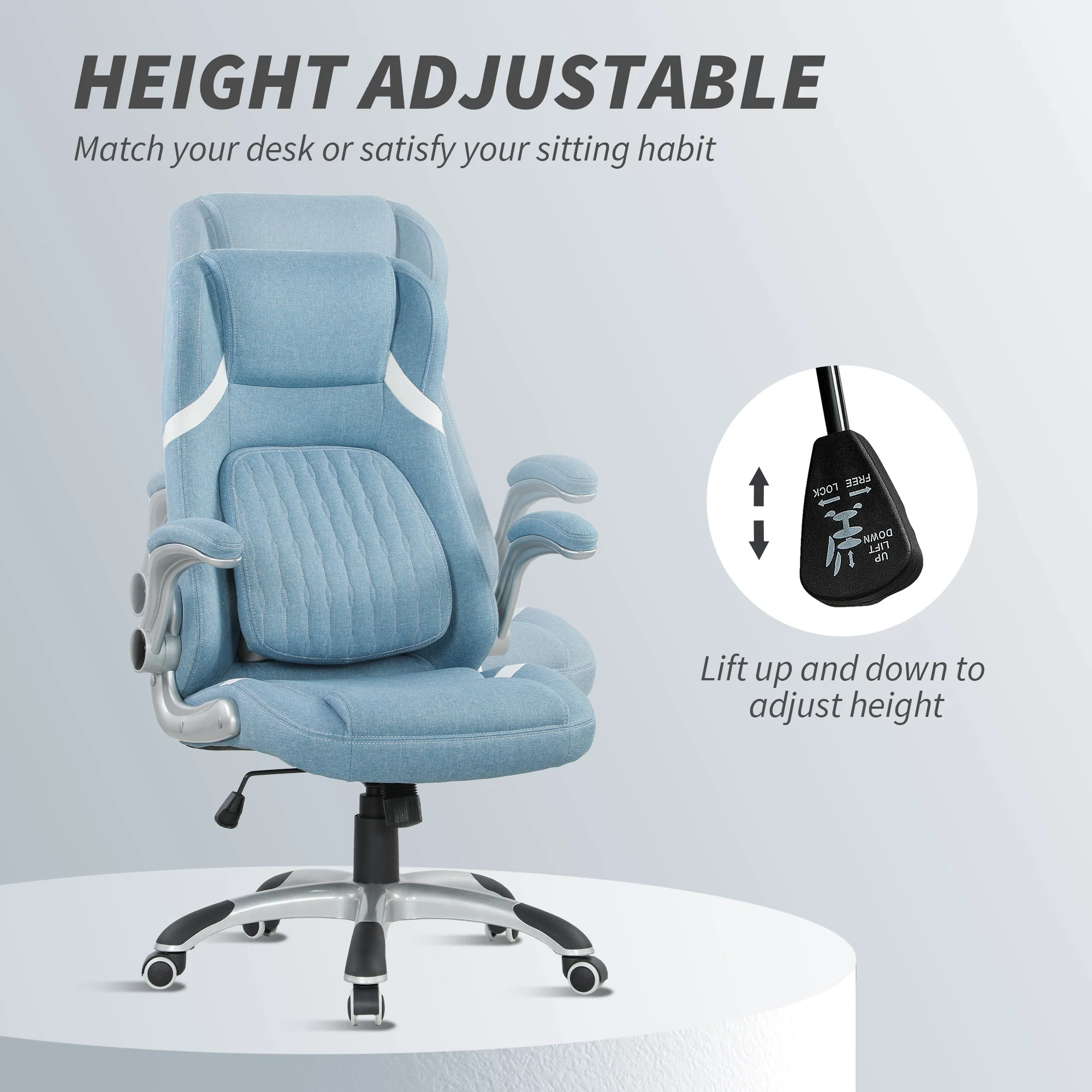 Vinsetto Fabric Office Desk Chair W/ Adjustable Height Tilt Function - Image 21