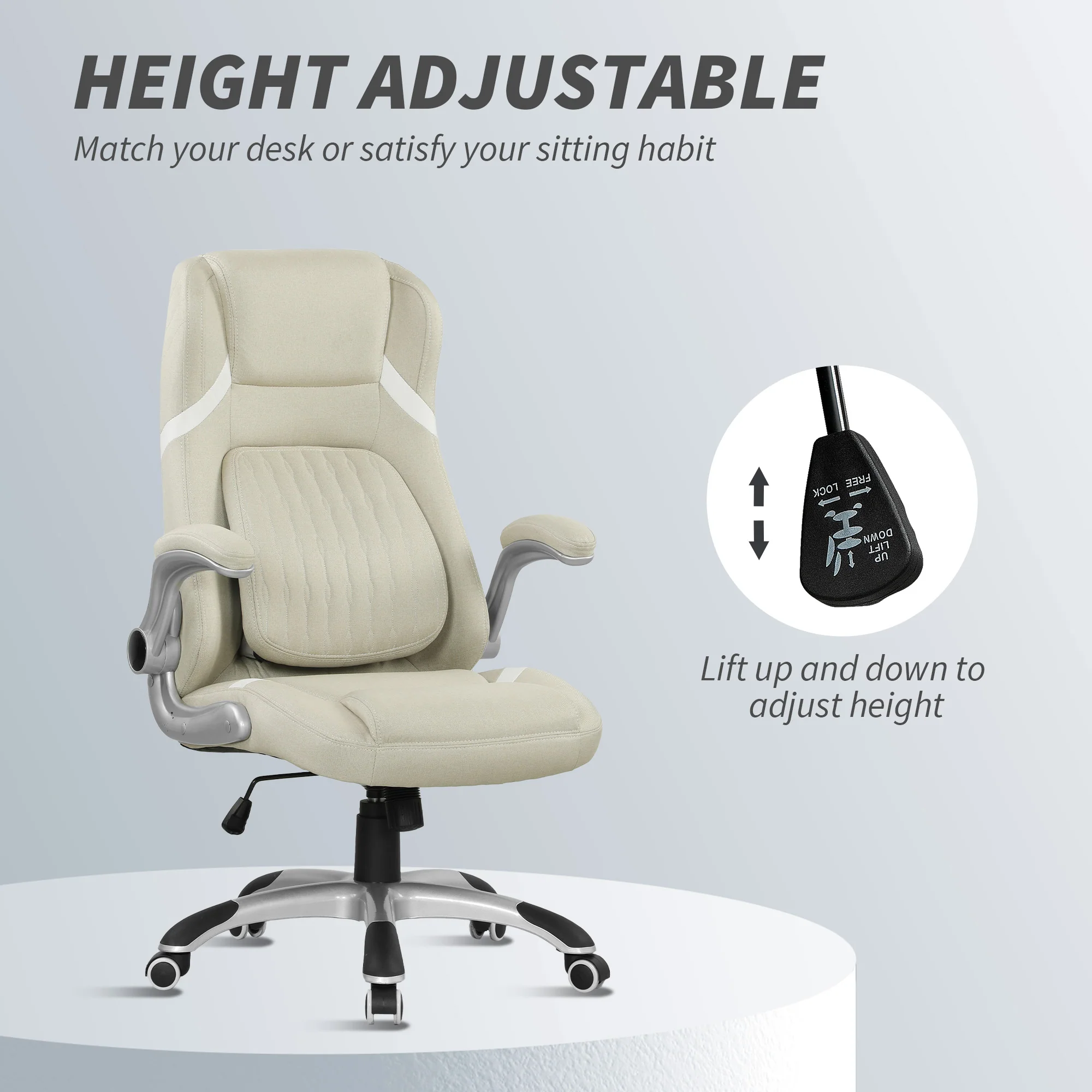 Vinsetto Fabric Office Desk Chair W/ Adjustable Height Tilt Function - Image 3