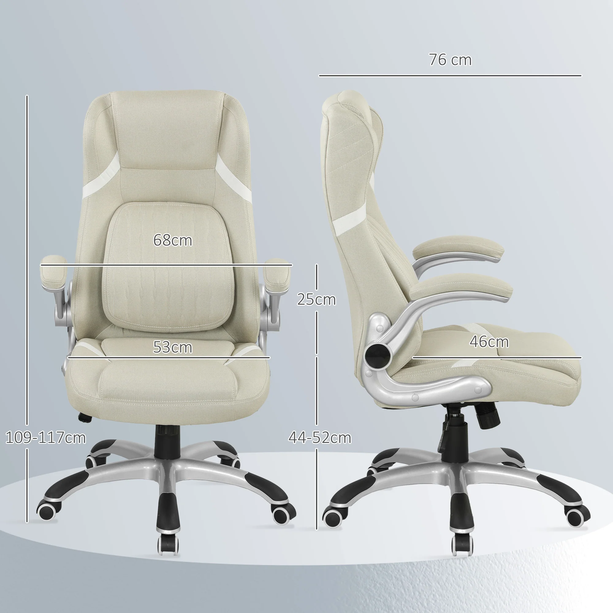 Vinsetto Fabric Office Desk Chair W/ Adjustable Height Tilt Function - Image 5