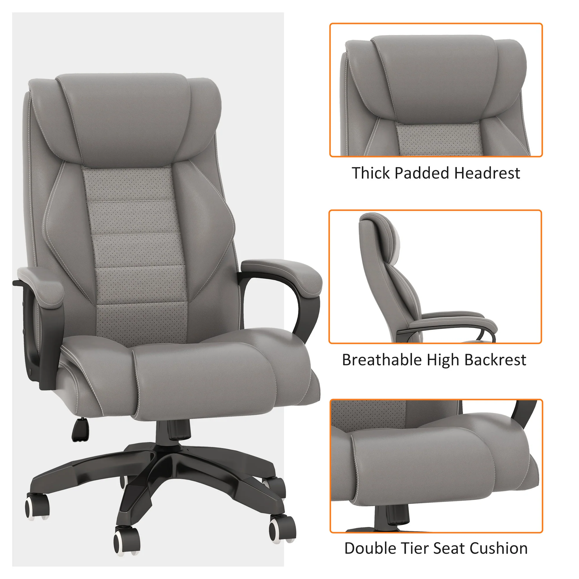 Vinsetto High Back 6 Points Vibration Massage Executive Office Chair, Grey - Image 8