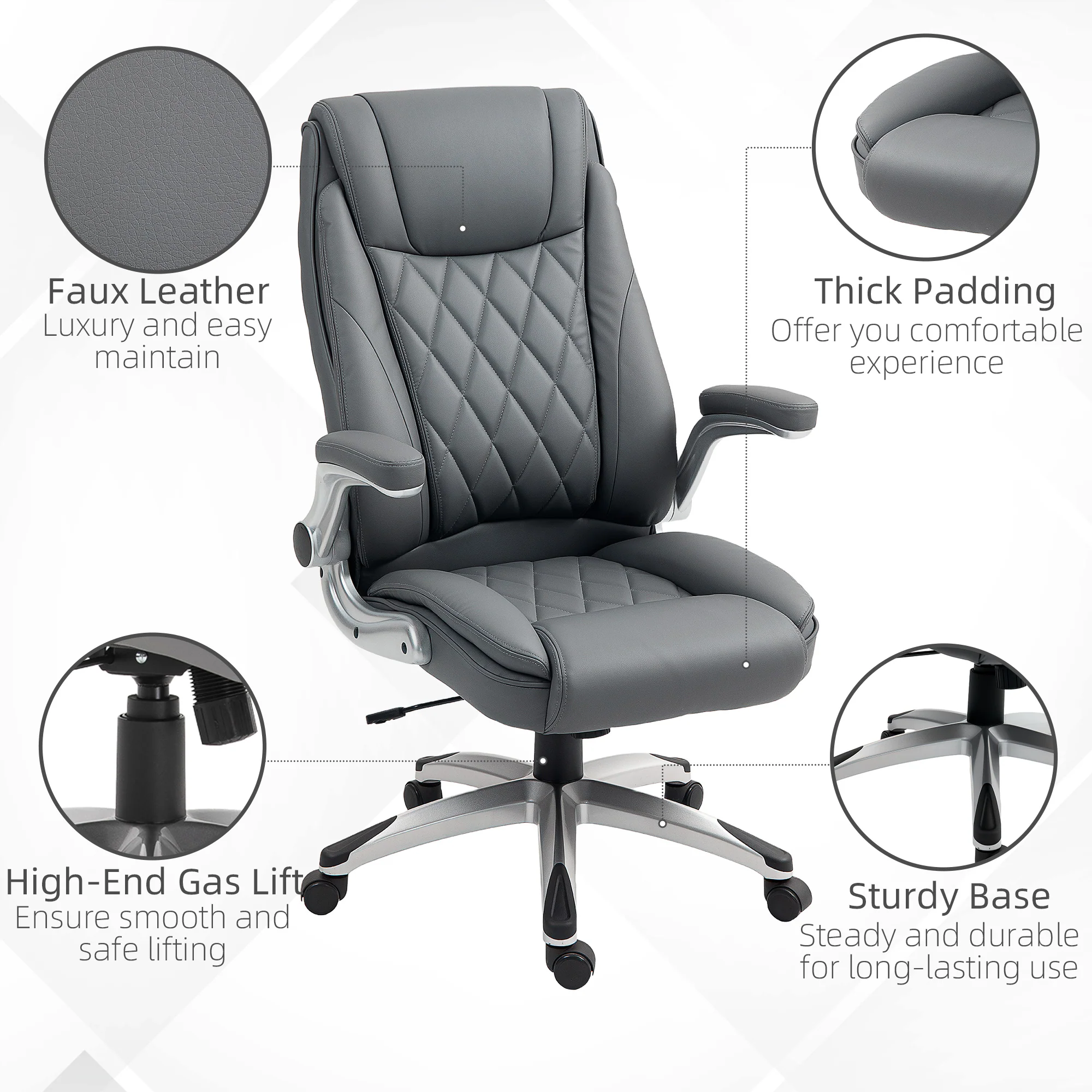 Vinsetto High Back Executive Office Chair Home Swivel Dark Grey - Image 7