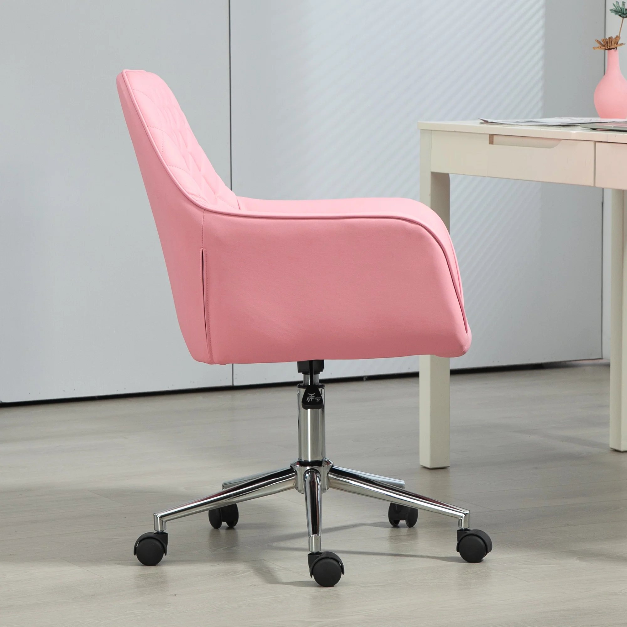 Vinsetto Home Office Chair Leather-Feel Fabric Swivel Chair With Armrests Pink - Image 8